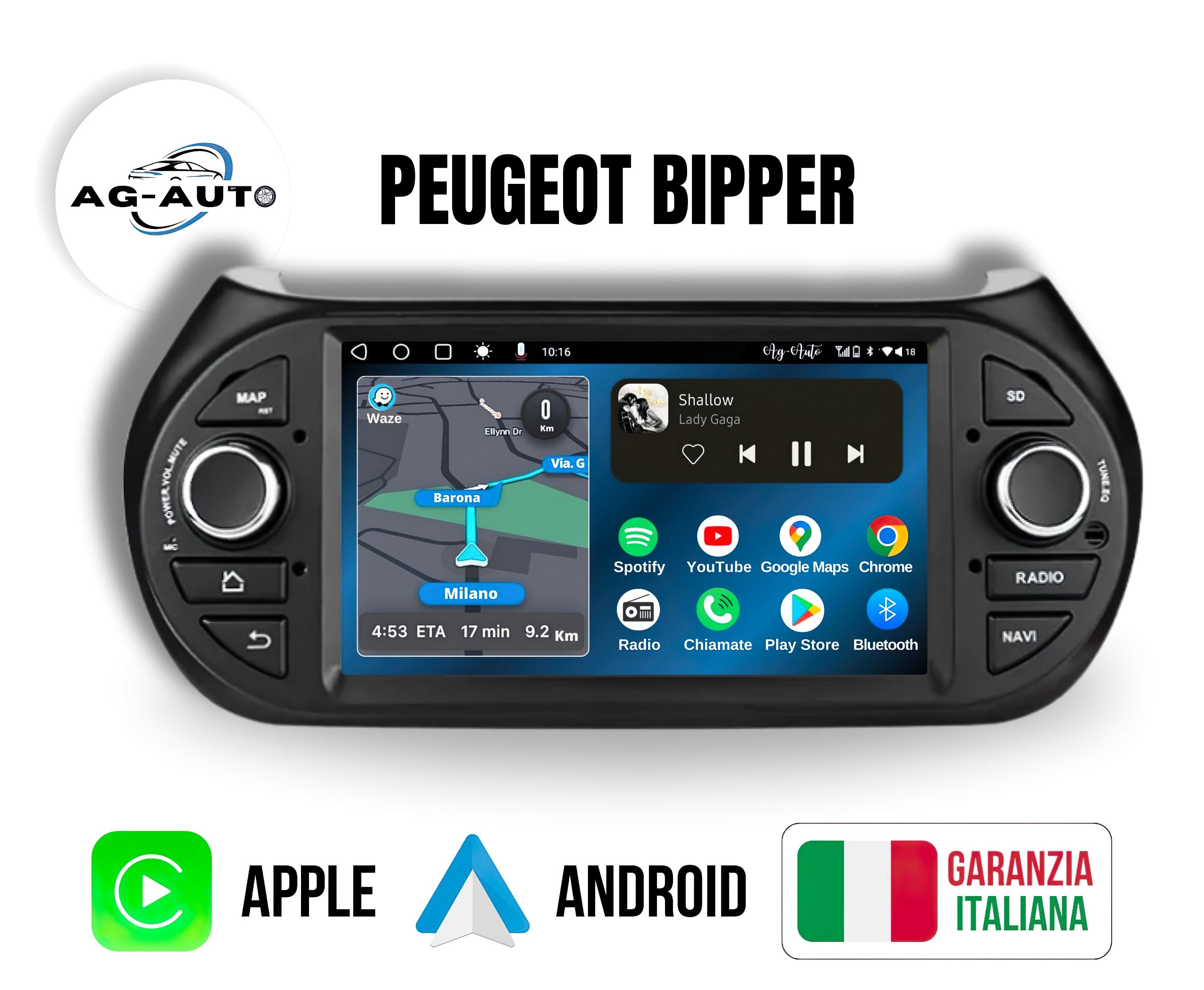 Peugeot Bipper | Autoradio 2 Din Android auto + Carplay / Stereo Touch 2/32gb - 4/64gb | Navigatore GPS + Bluetooth + Wifi