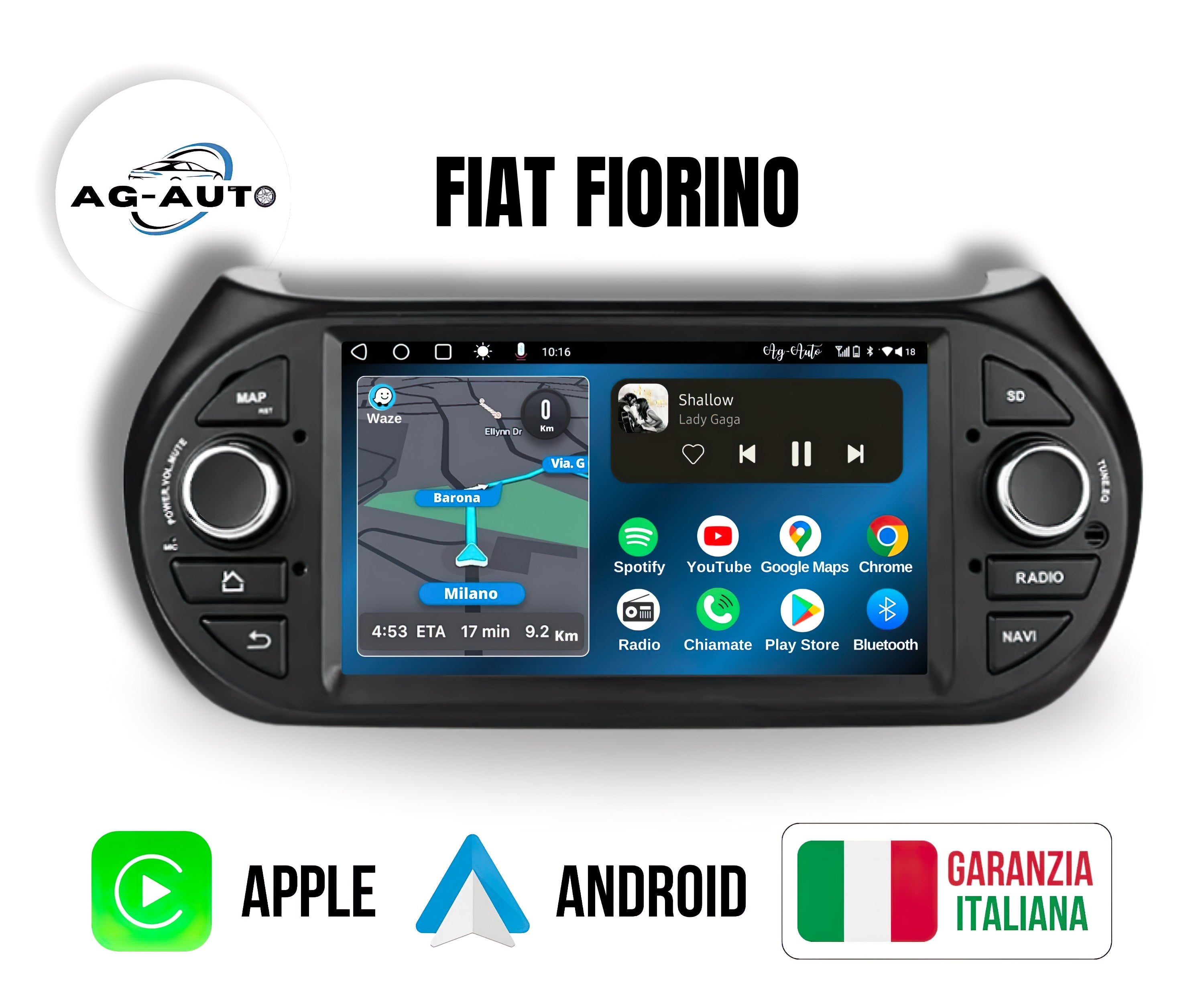 Fiat Fiorino - Qubo| Autoradio 2 Din Android auto + Carplay / Stereo Touch 2/32gb | Navigatore GPS + Bluetooth + Wifi