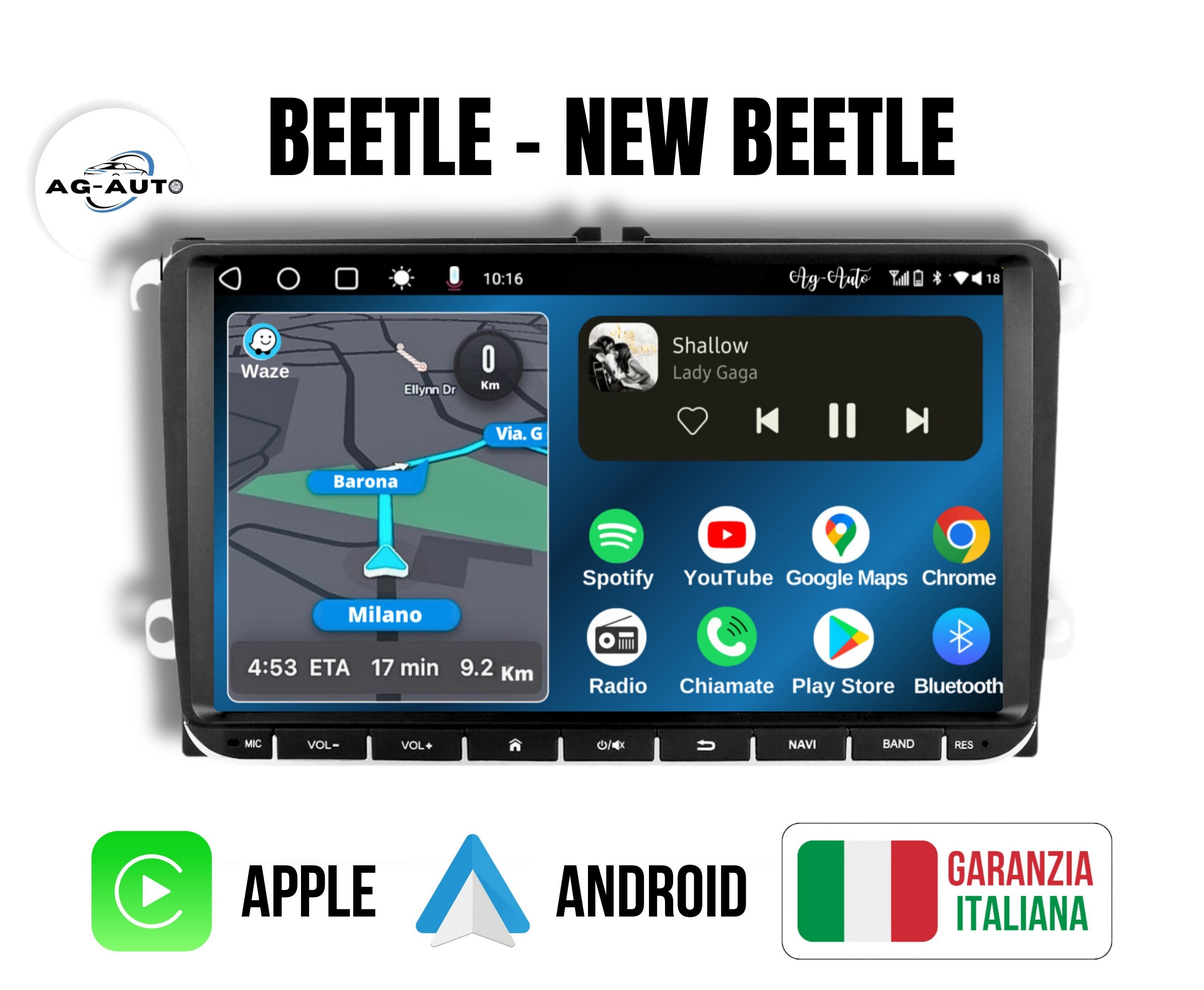 Volkswagen Beetle - New Beetle 2 | 9" pollici Autoradio 2 Din Android auto + Carplay / vw Stereo Touch | Navigatore GPS + Bluetooth + Wifi