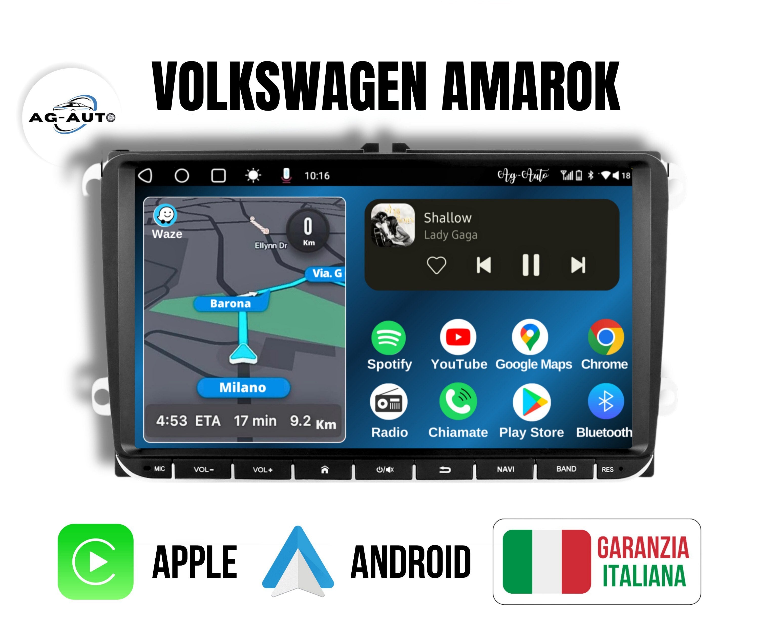 Volkswagen Amarok - 9" pollici Autoradio 2 Din Android auto + Carplay / vw Stereo Touch 2/32gb 4/64gb | Navigatore GPS + Bluetooth + Wifi