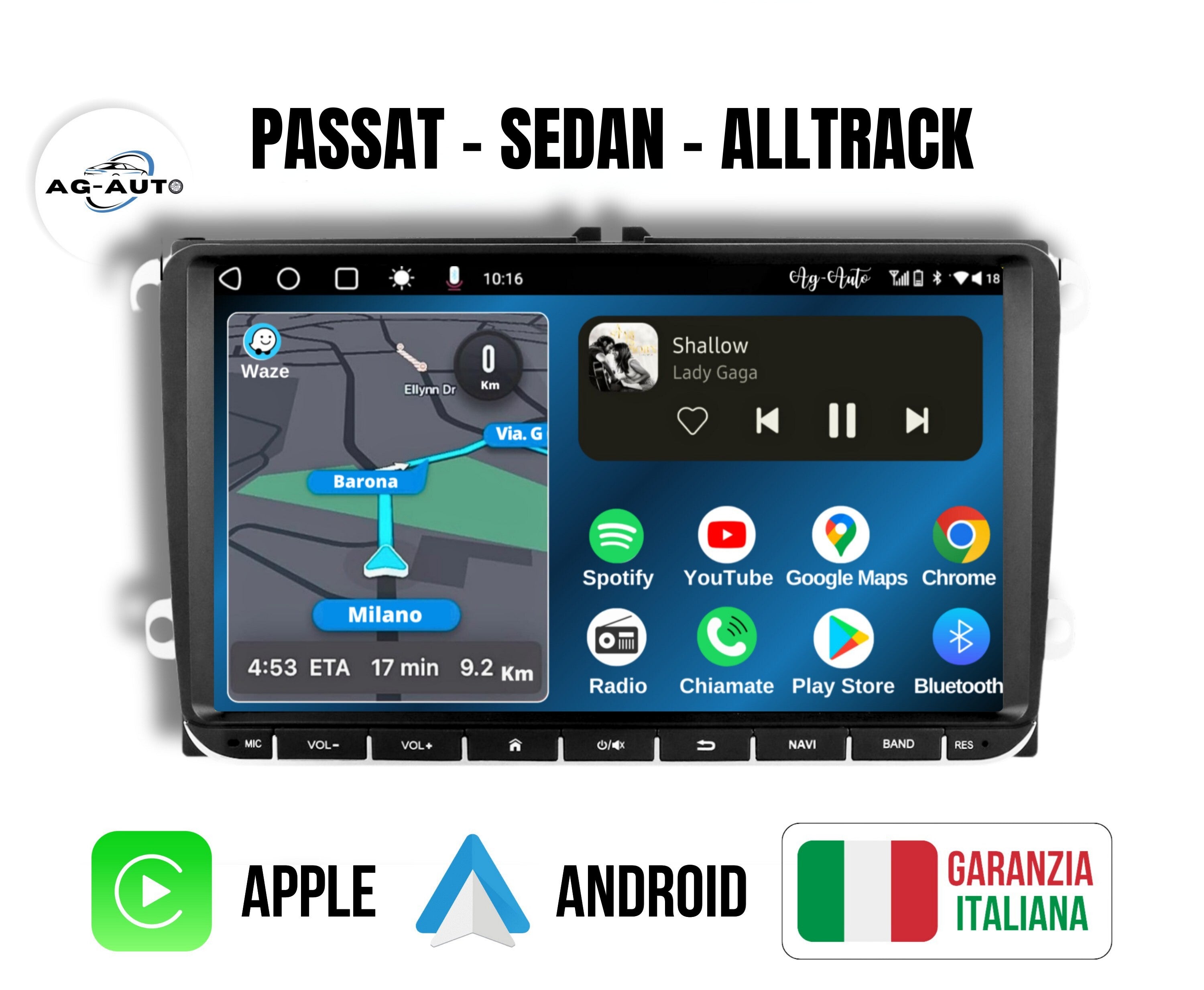 Volkswagen Passat Sedan & Alltrack 9" pollici Autoradio 2 Din Android auto + Carplay / vw Stereo Touch | Navigatore GPS + Bluetooth + Wifi