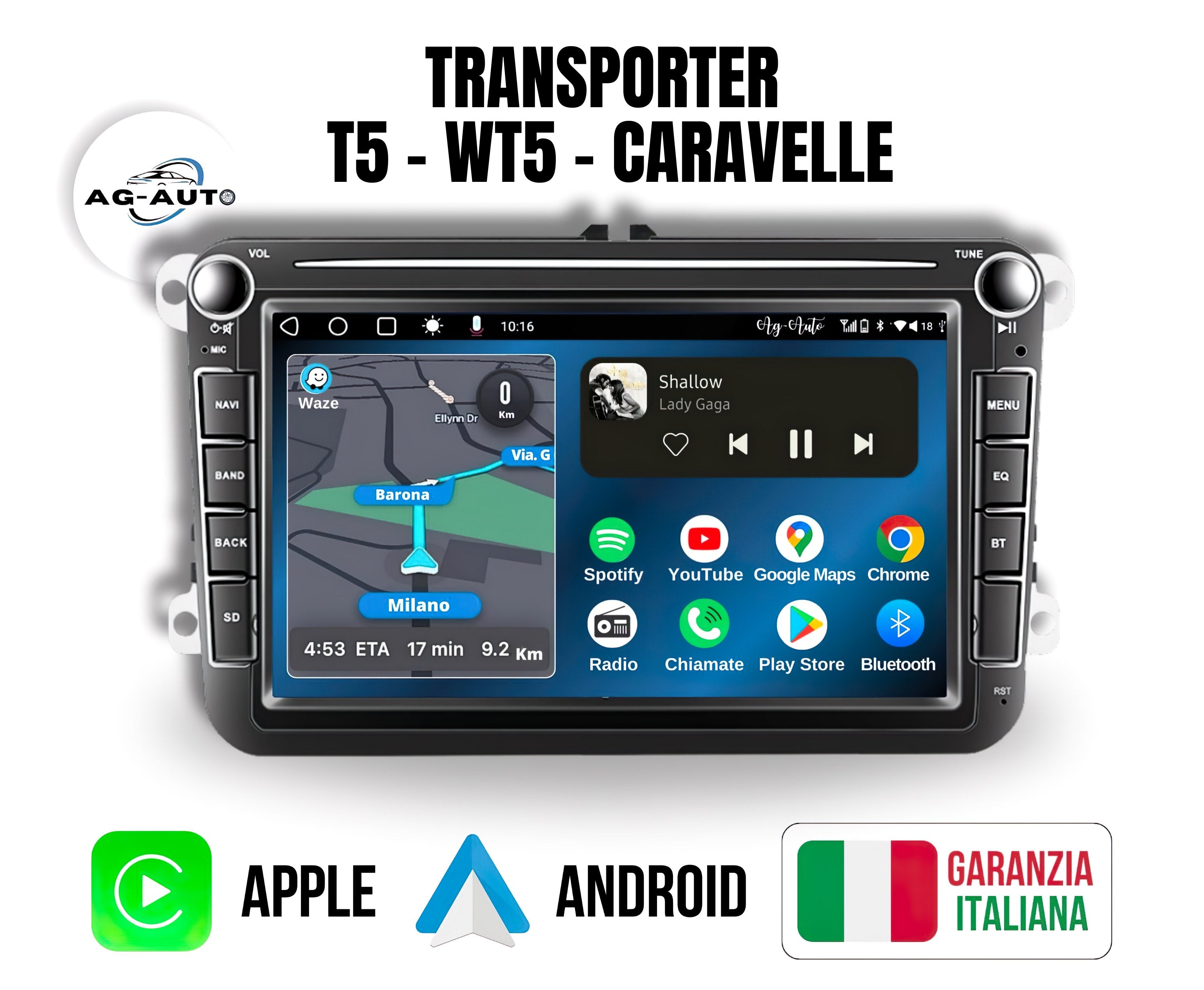 Volkswagen Transporter T5 - WT5 - Caravelle - 8" Pollici Autoradio 2 Din Android auto + Carplay / vw Stereo Touch | Navigatore GPS + Bluetooth + Wifi