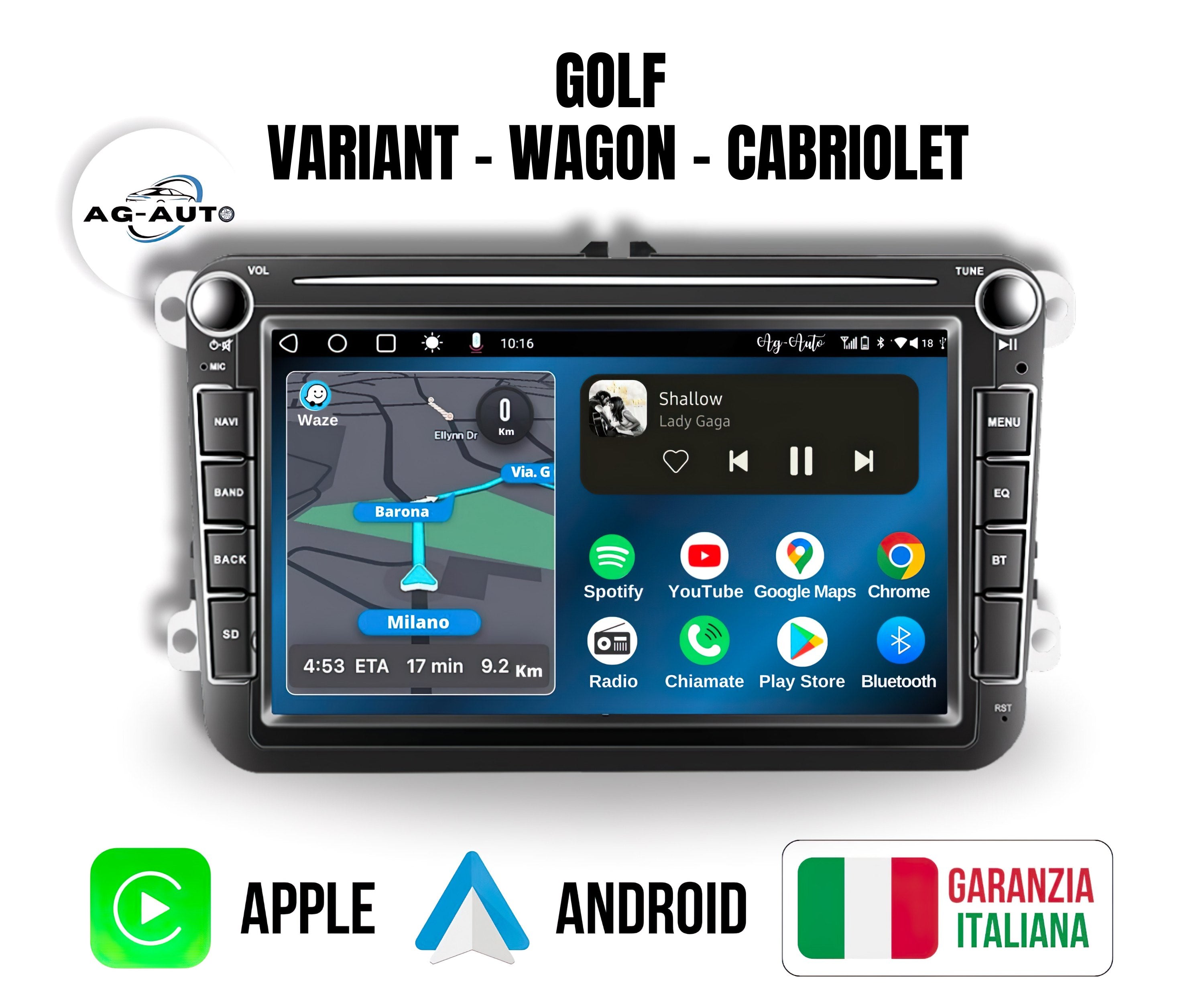 Volkswagen Golf Variant wagon cabriolet | 8" pollici Autoradio 2 Din Android auto + Carplay / Vw Stereo Touch  | Navigatore GPS + Bluetooth + Wifi