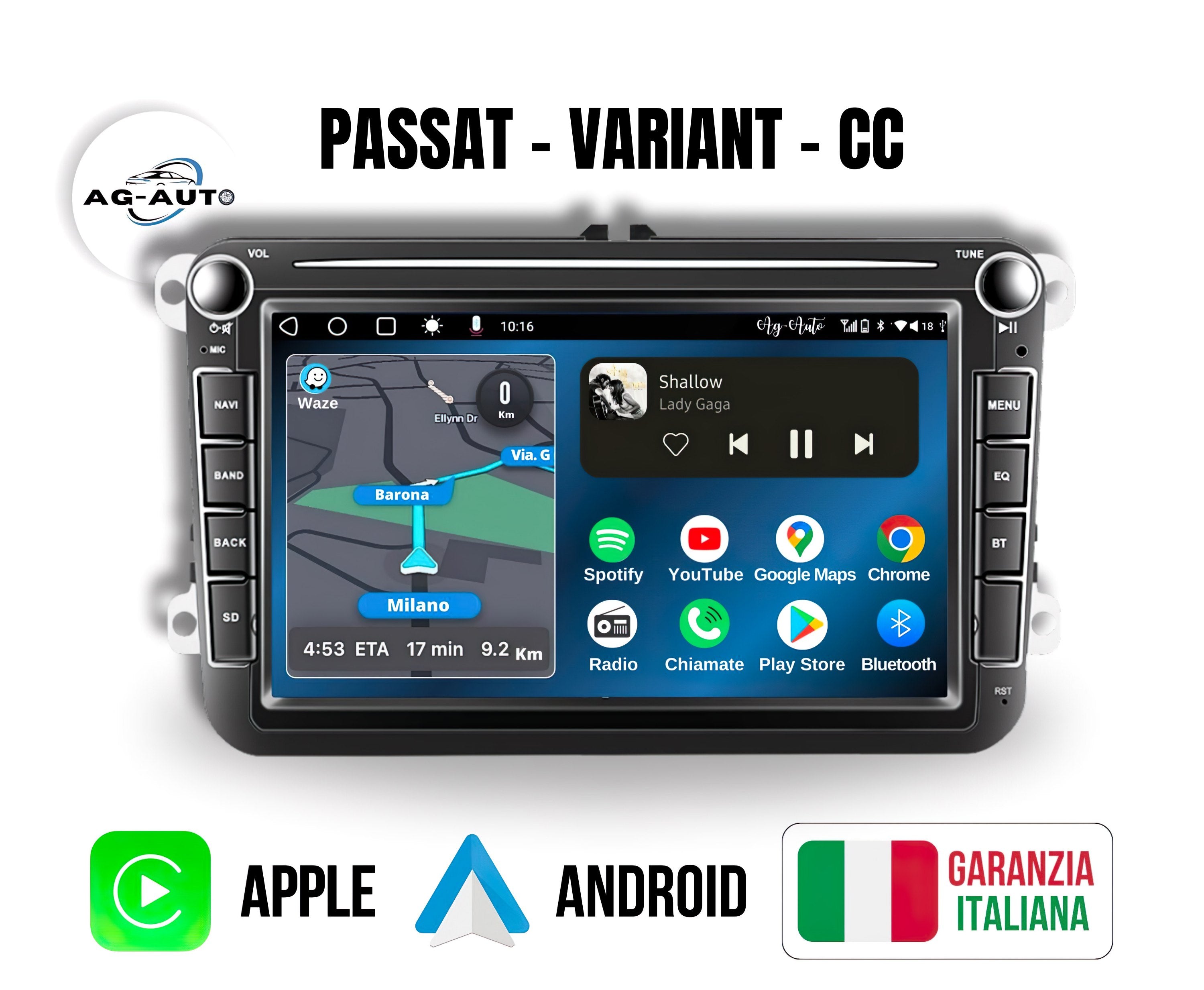 Volkswagen Passat - Variant - CC - 8" pollici Autoradio 2 Din Android auto + Carplay / vw Stereo Touch | Navigatore GPS + Bluetooth + Wifi