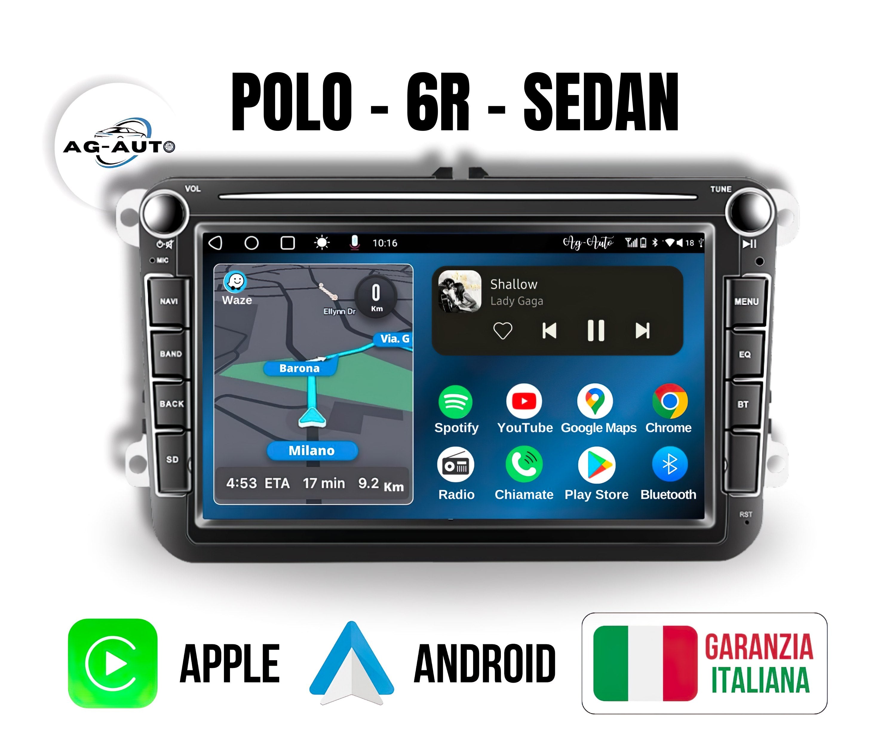 Volkswagen Polo - 6r - Sedan - 8" pollici Autoradio 2 Din Android auto + Carplay / vw Stereo Touch | Navigatore GPS + Bluetooth + Wifi