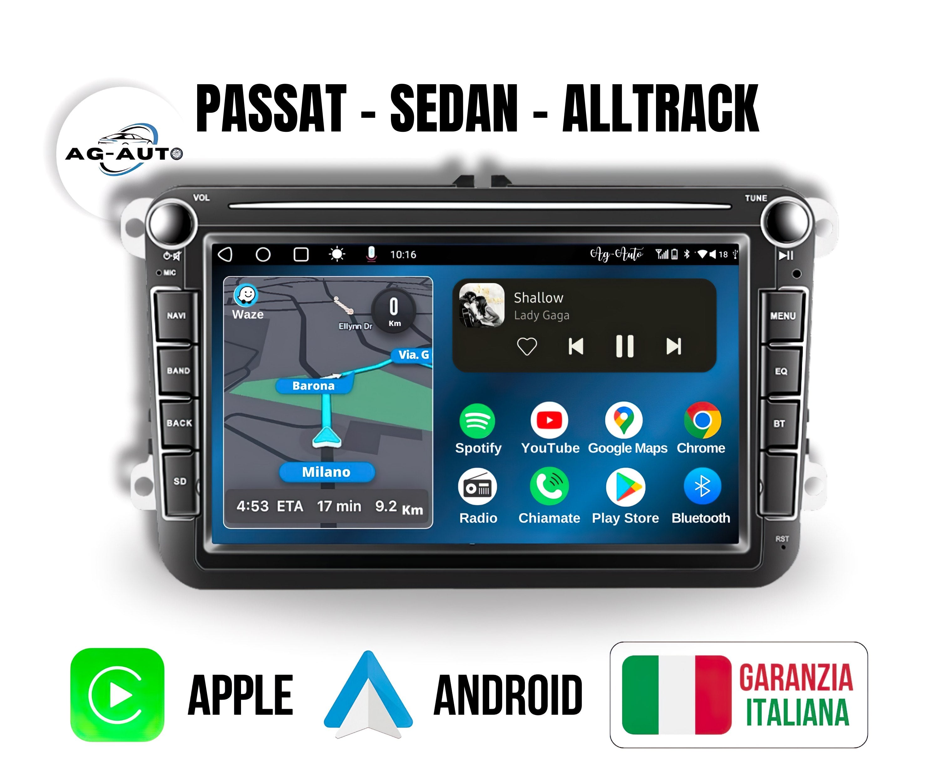 Volkswagen Passat Sedan & Alltrack - 8 pollici Autoradio 2 Din Android auto + Carplay / vw Stereo Touch | Navigatore GPS + Bluetooth + Wifi