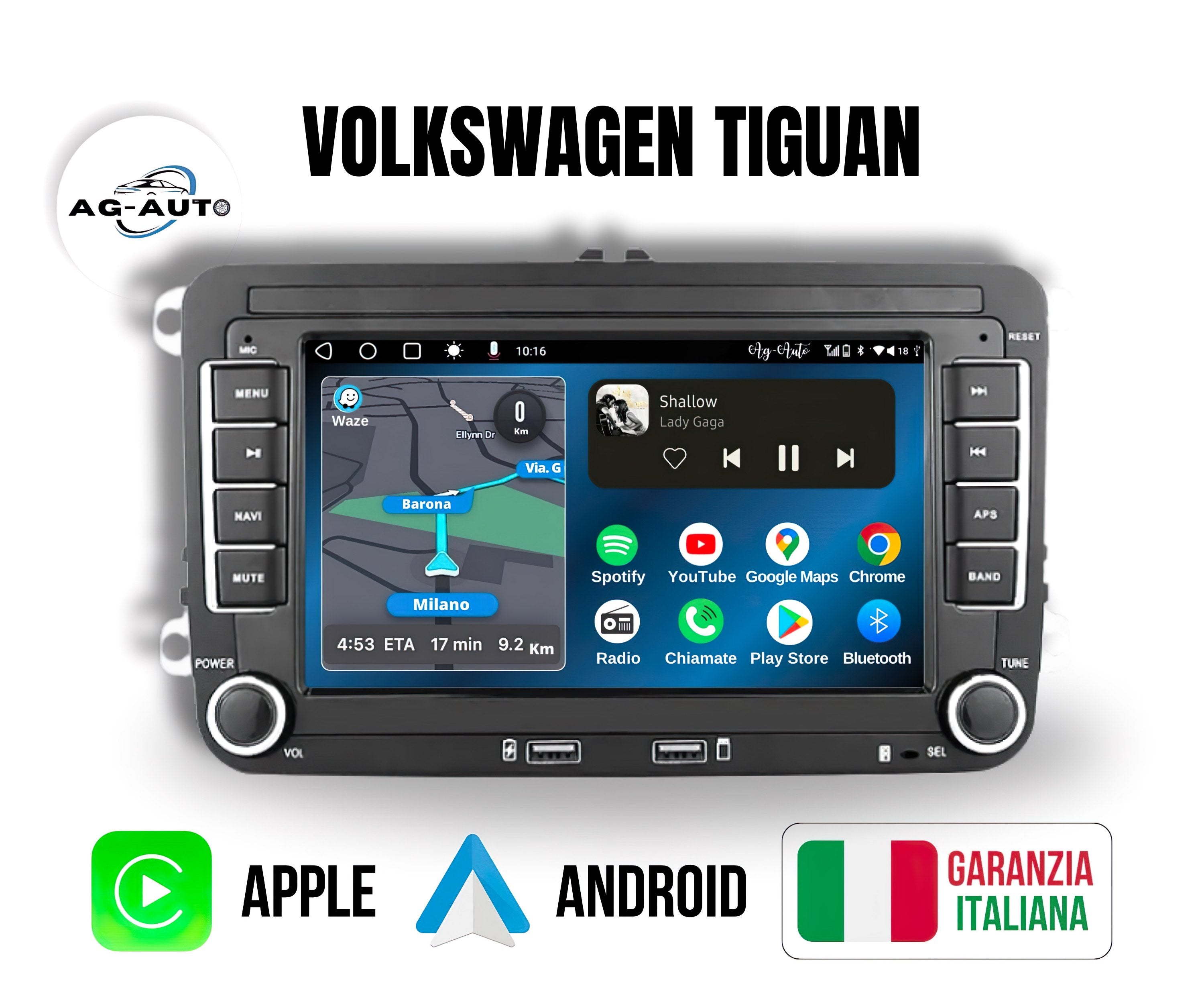 Volkswagen Tiguan | usb Autoradio 2 Din Android auto + Carplay / vw Stereo Touch | Navigatore GPS + Bluetooth + Wifi