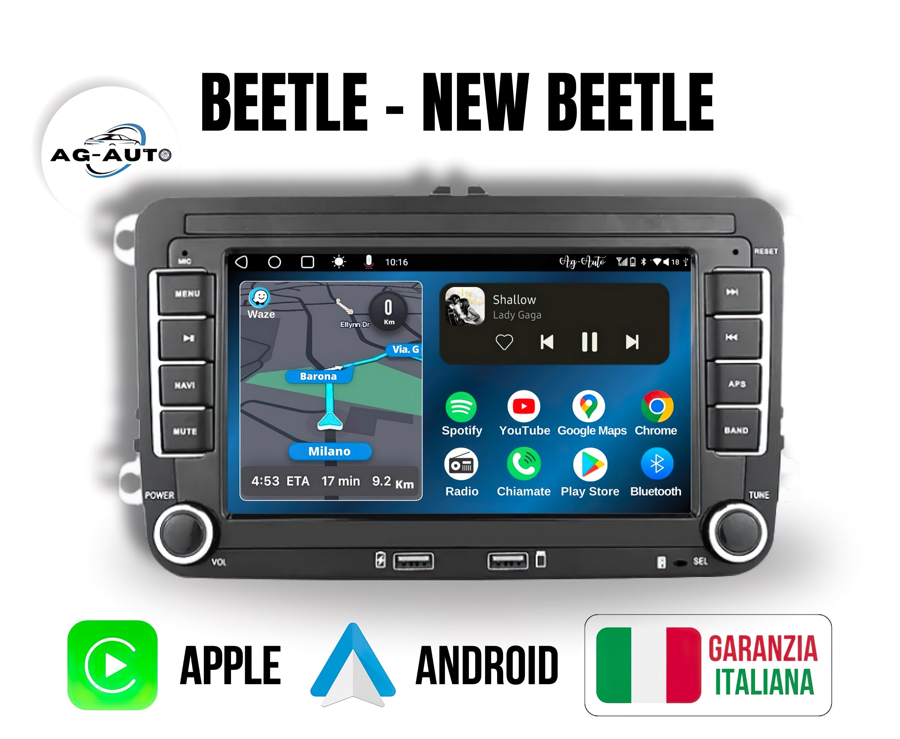 Volkswagen Beetle - New Beetle 2 | 7" usb Autoradio 2 Din Android auto + Carplay / vw Stereo Touch | Navigatore GPS + Bluetooth + Wifi