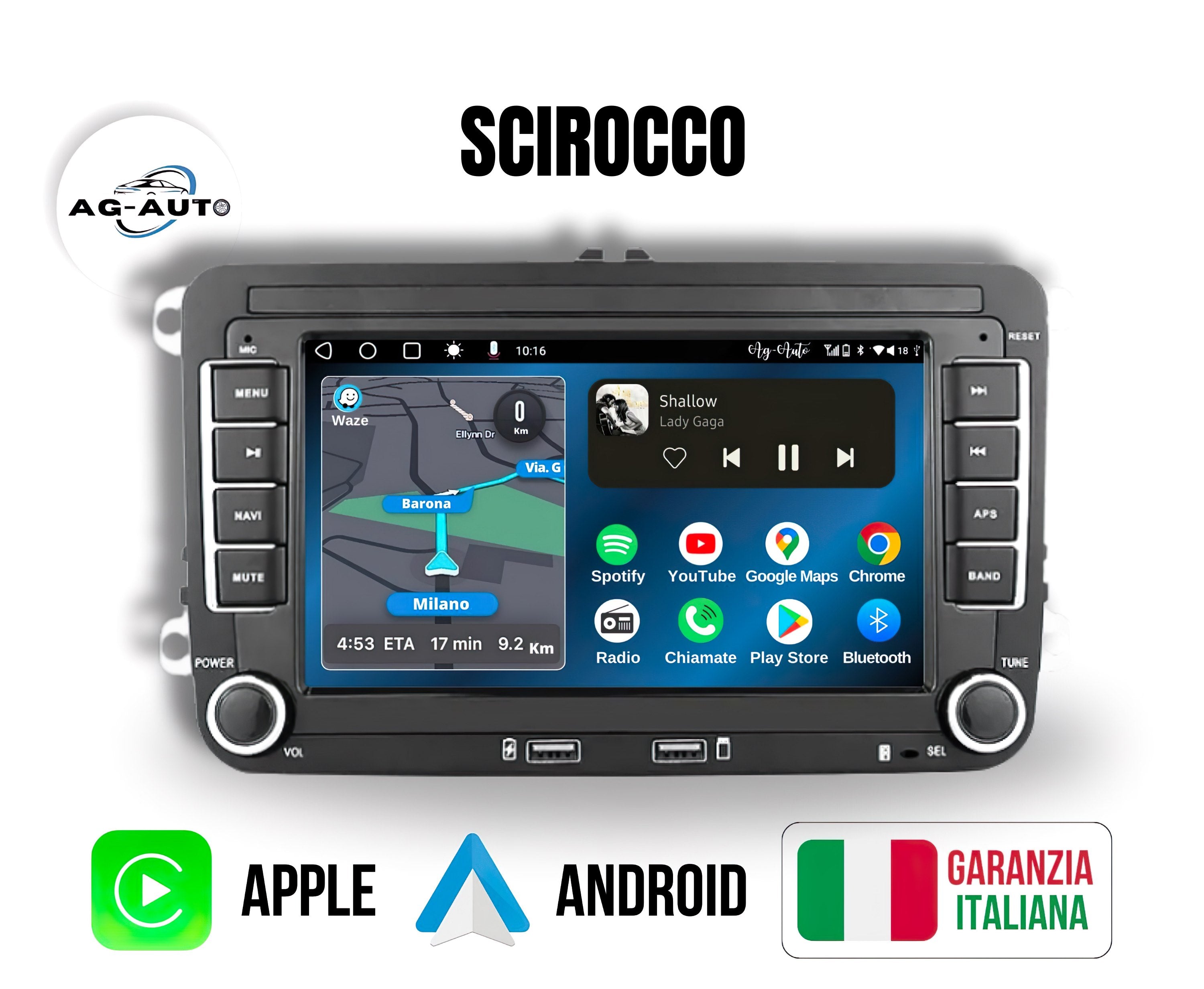 Volkswagen Scirocco | usb Autoradio 2 Din Android auto + Carplay / vw Stereo Touch | Navigatore GPS + Bluetooth + Wifi