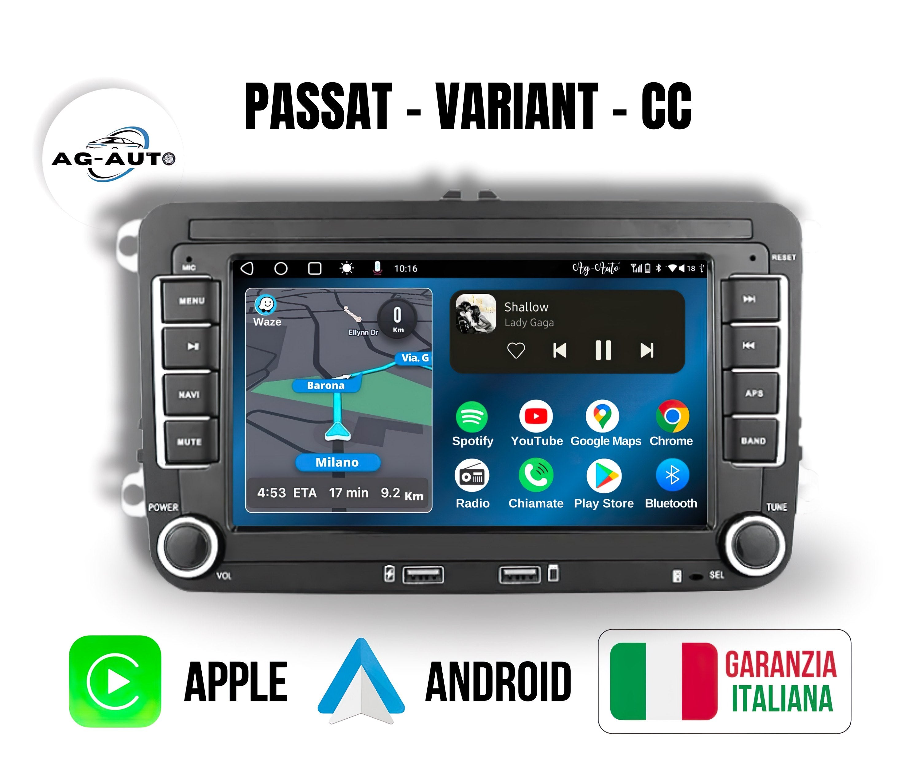 Volkswagen Passat - Variant - CC | usb Autoradio 2 Din Android auto + Carplay / vw Stereo Touch | Navigatore GPS + Bluetooth + Wifi