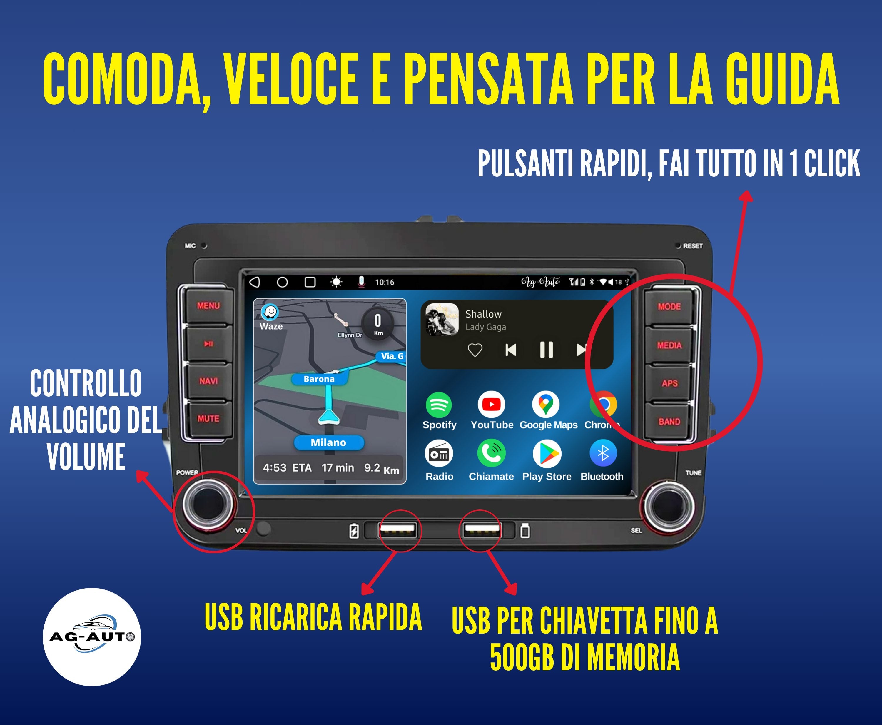 Volkswagen Passat Sedan & Alltrack (2005/2013) | USB - Autoradio 2 Din Android auto + Carplay / vw Stereo Touch | Navigatore GPS + Bluetooth + Wifi