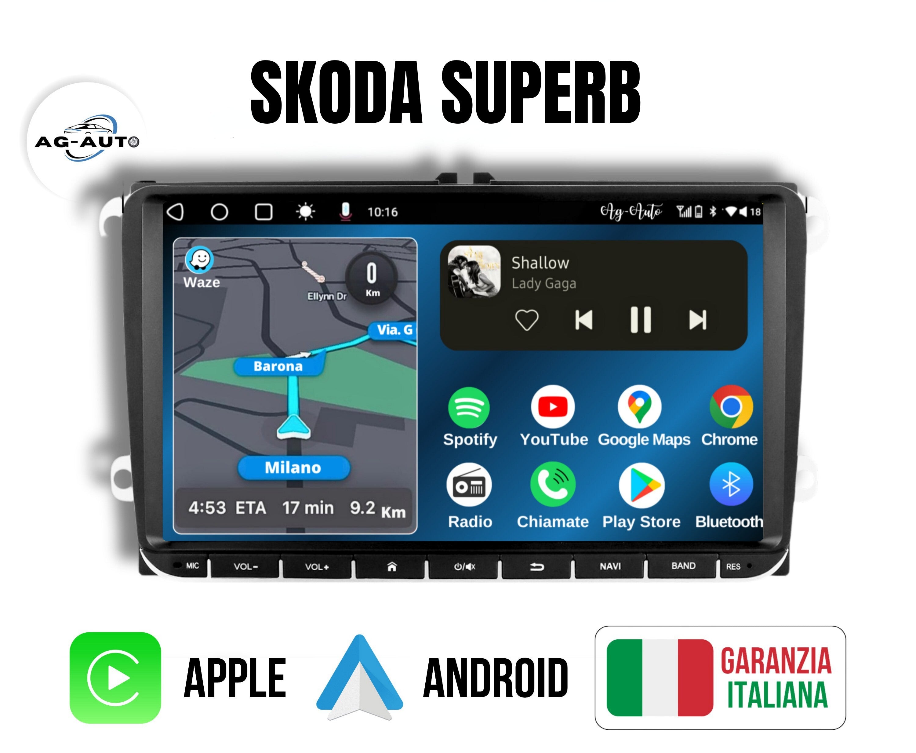 Skoda Superb 7/8/9 Pollici  - Autoradio 2 Din Android auto + Carplay / 2/32gb | Stereo Touch | Navigatore GPS + Bluetooth + Wifi