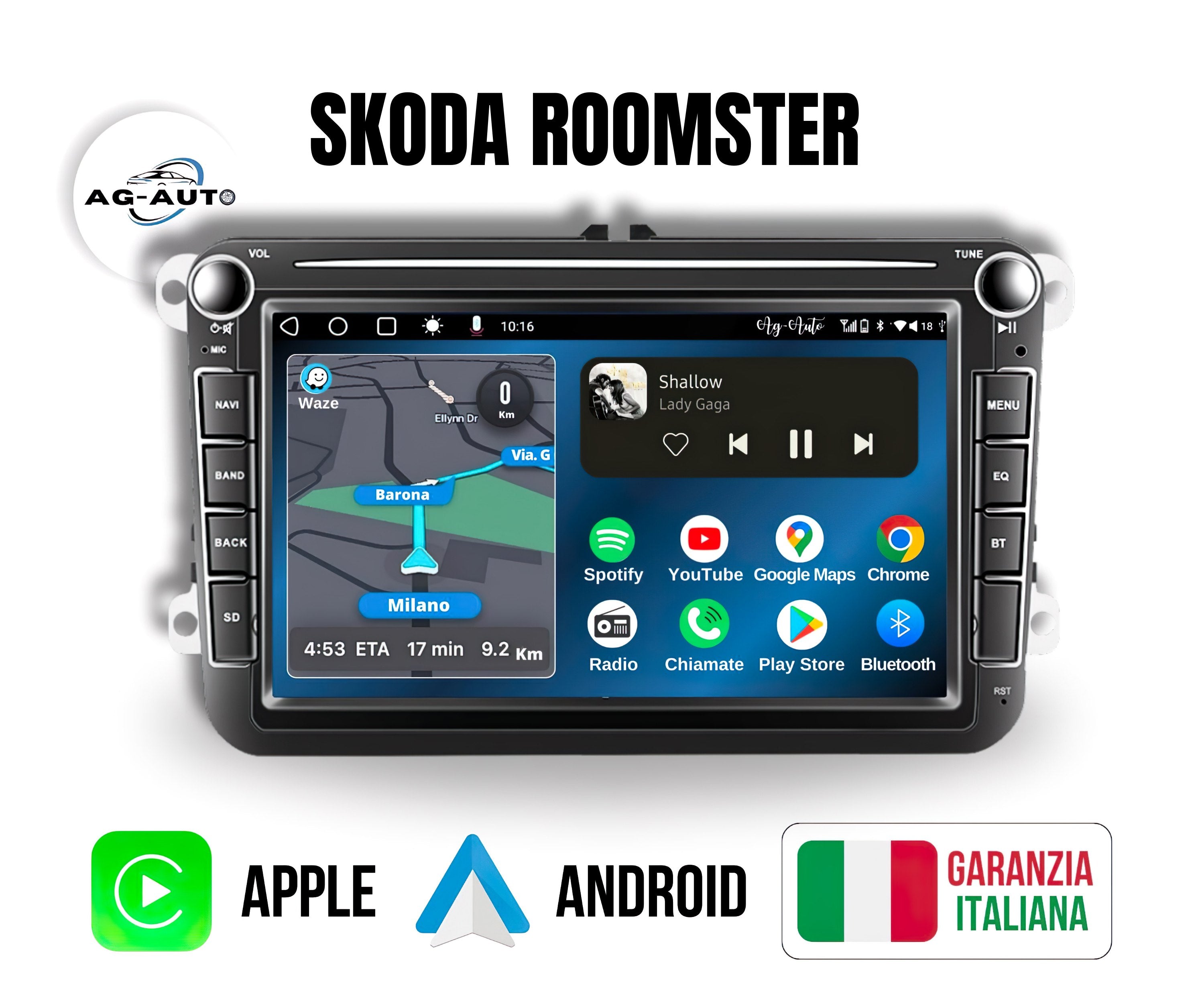 Skoda Roomster 7/8/9 Pollici - Autoradio 2 Din Android auto + Carplay / 2/32gb | Stereo Touch | Navigatore GPS + Bluetooth + Wifi