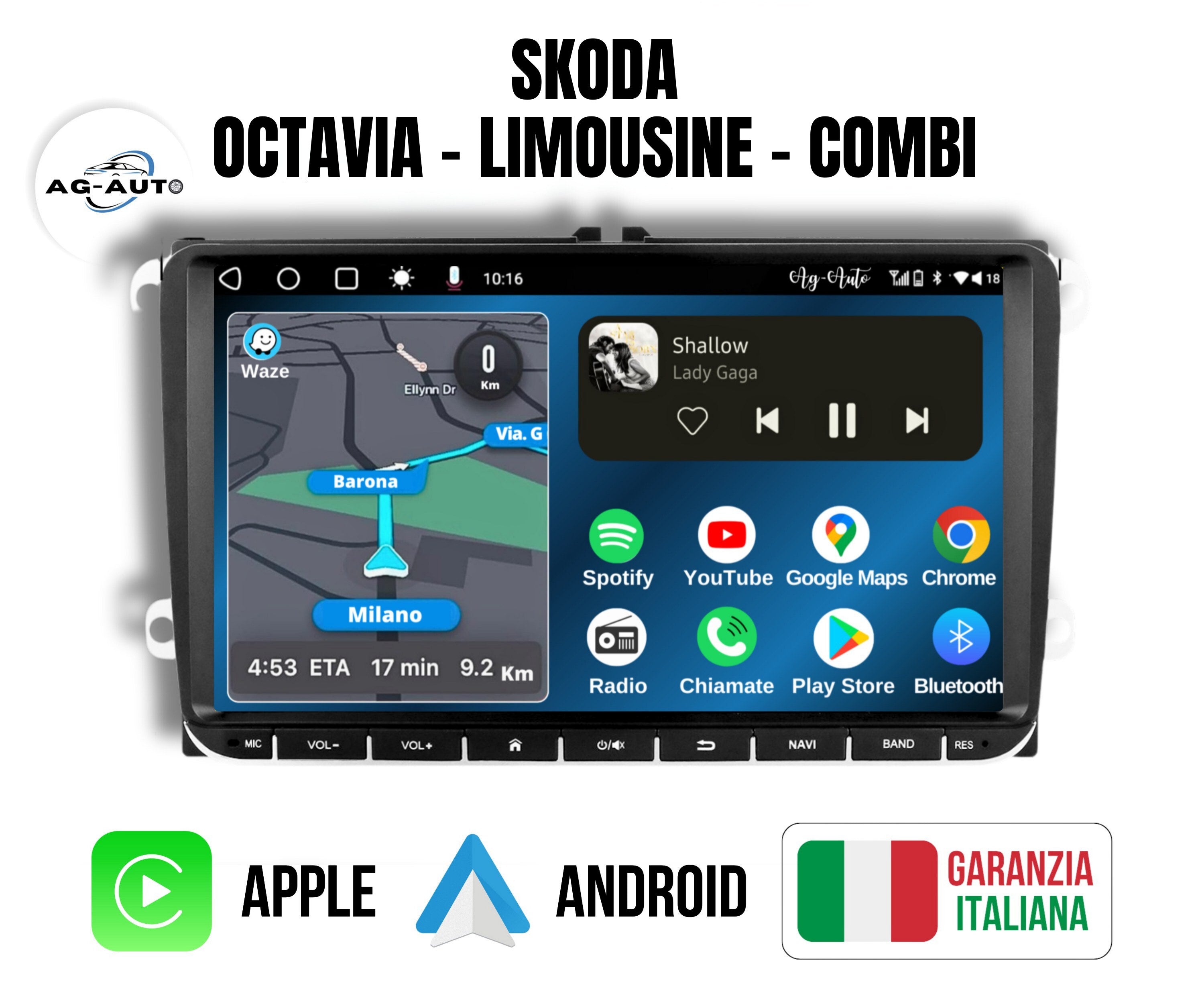 Skoda Octavia 7/8/9 Pollici - Autoradio 2 Din Android auto + Carplay / Octavia Limousine - Combi 2/32gb | Stereo Touch | Navigatore GPS + Bluetooth + Wifi