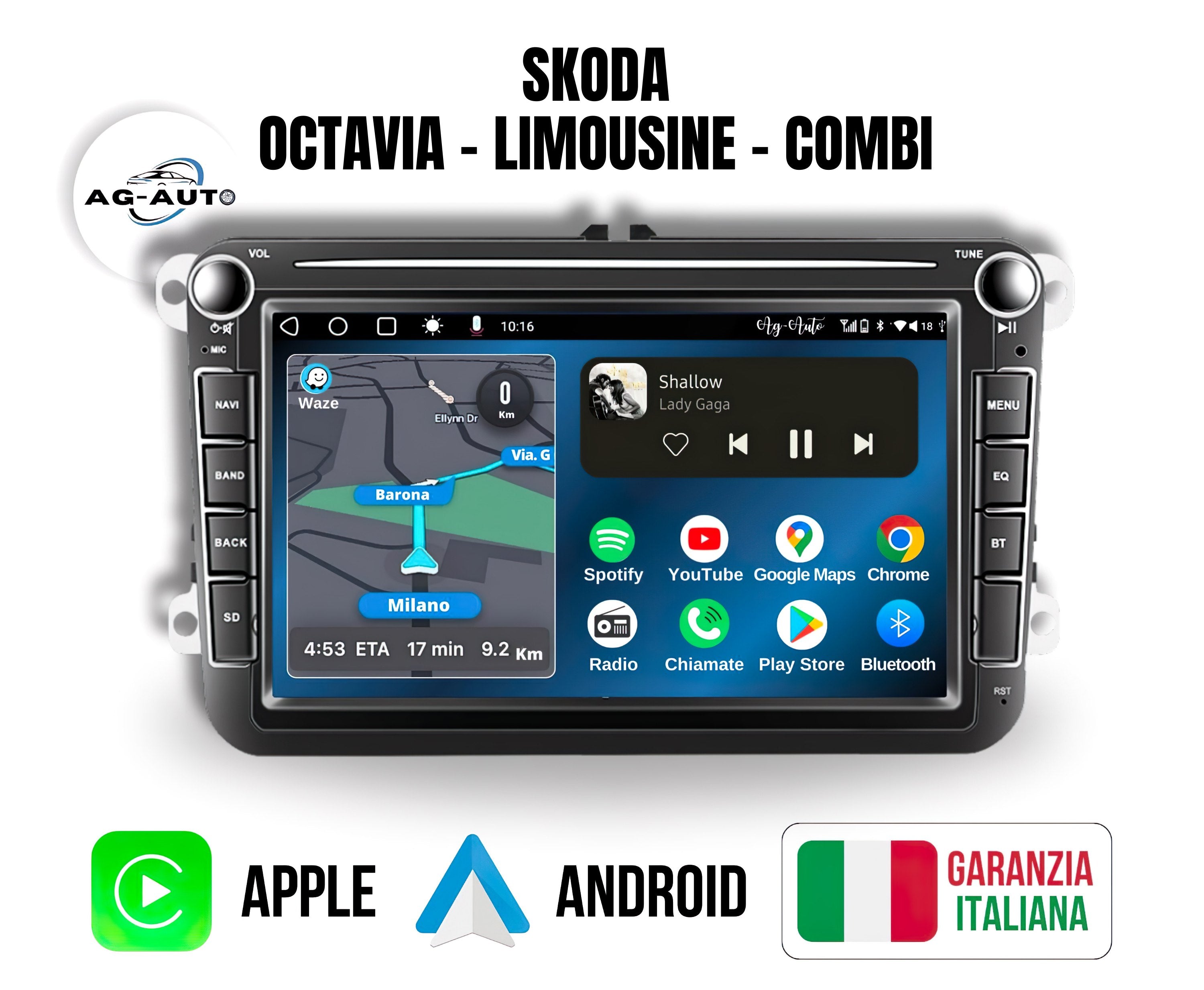 Skoda Octavia 7/8/9 Pollici - Autoradio 2 Din Android auto + Carplay / Octavia Limousine - Combi 2/32gb | Stereo Touch | Navigatore GPS + Bluetooth + Wifi