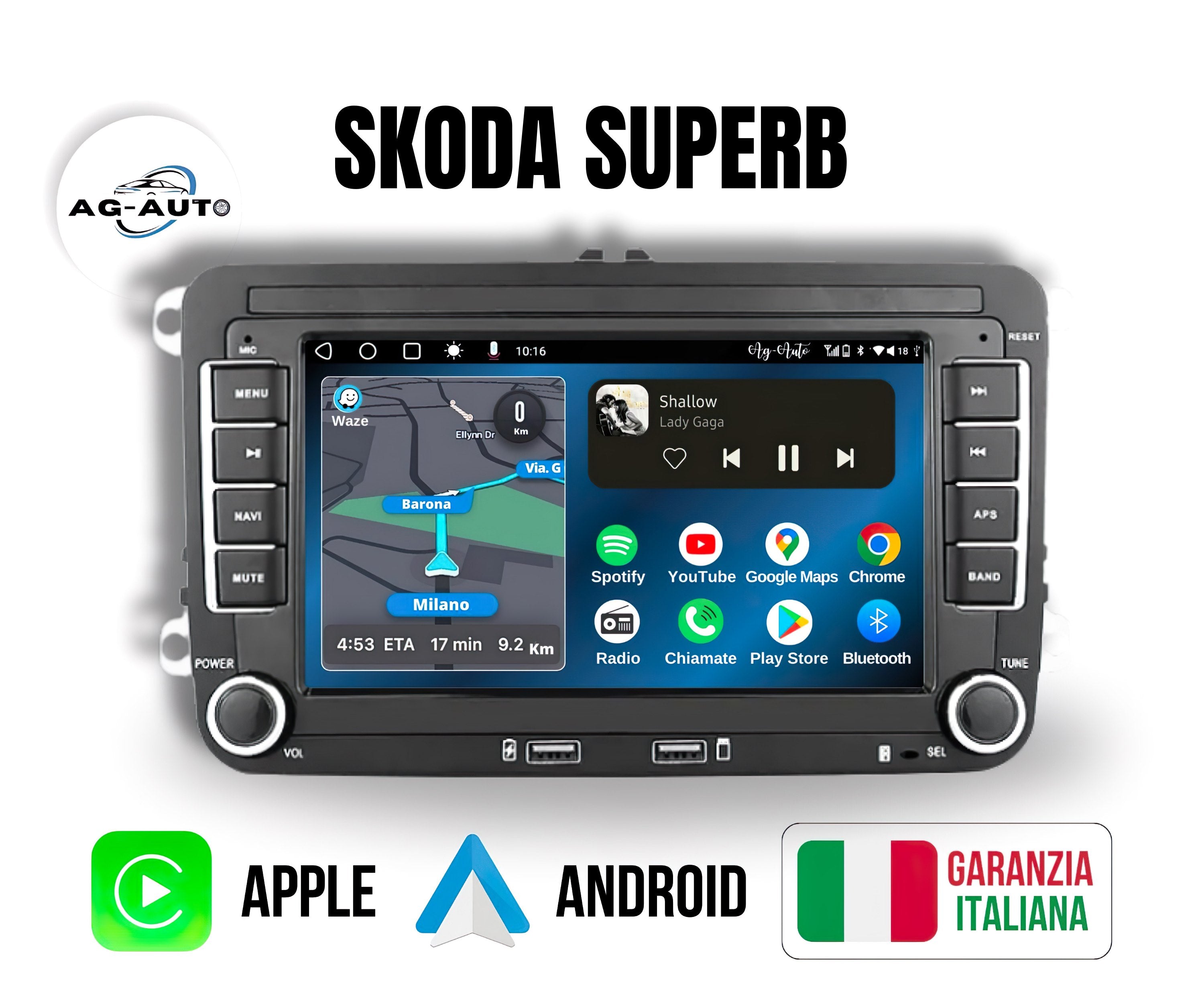 Skoda Superb 7/8/9 Pollici  - Autoradio 2 Din Android auto + Carplay / 2/32gb | Stereo Touch | Navigatore GPS + Bluetooth + Wifi