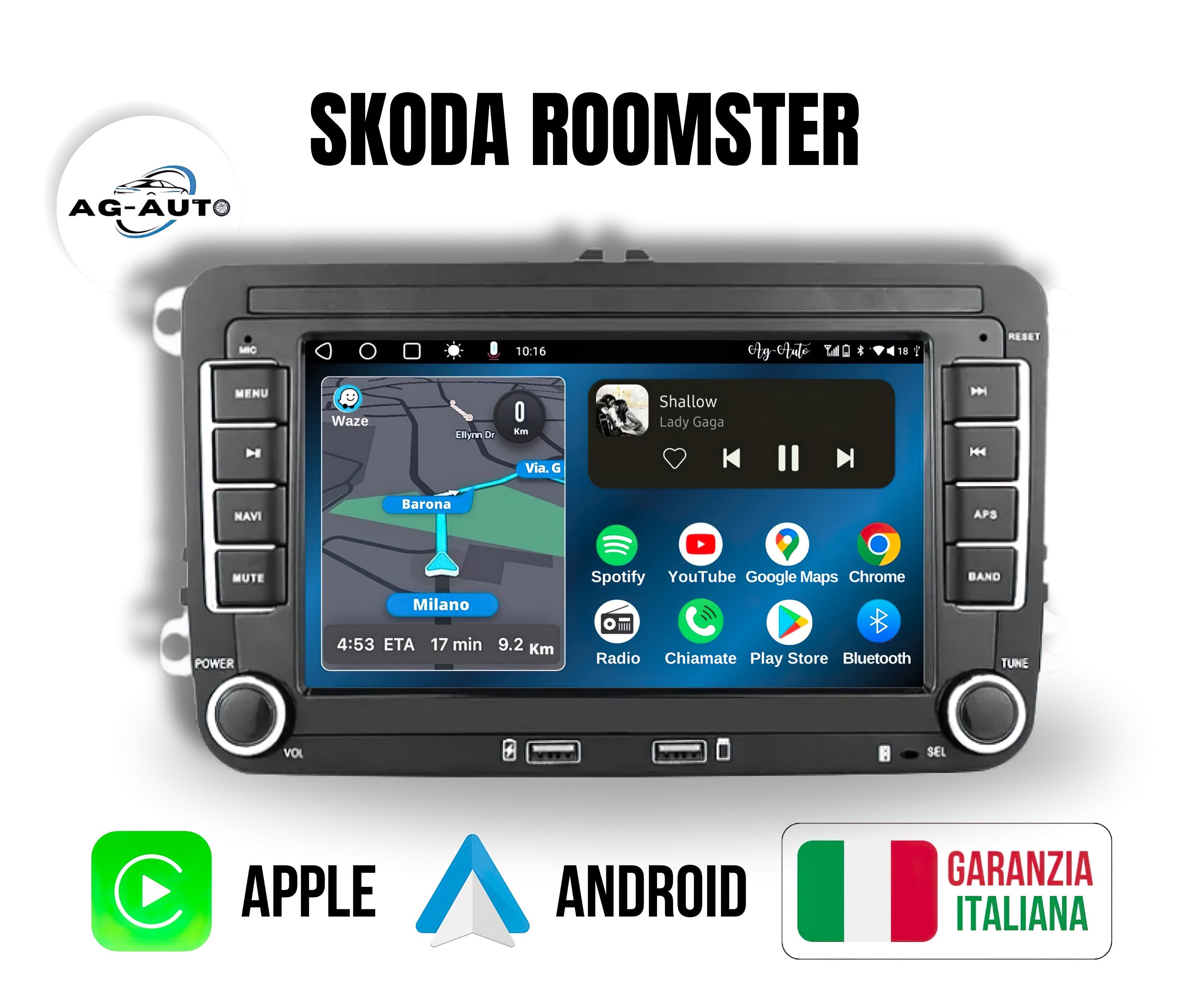 Skoda Roomster 7/8/9 Pollici - Autoradio 2 Din Android auto + Carplay / 2/32gb | Stereo Touch | Navigatore GPS + Bluetooth + Wifi