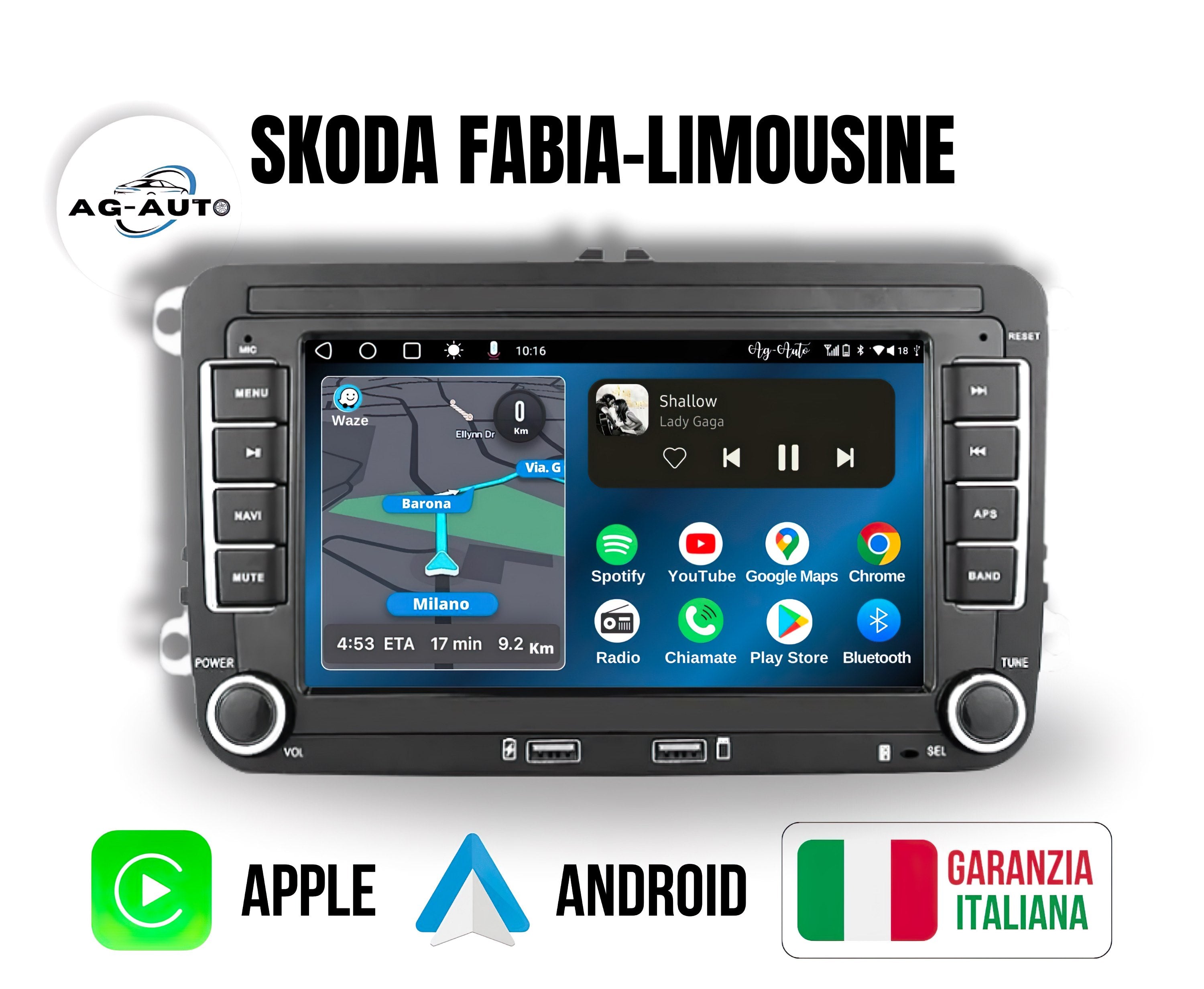 Skoda Fabia - Limousine 7/8/9 Pollici - Autoradio 2 Din Android auto + Carplay / 2/32gb | Stereo Touch | Navigatore GPS + Bluetooth + Wifi