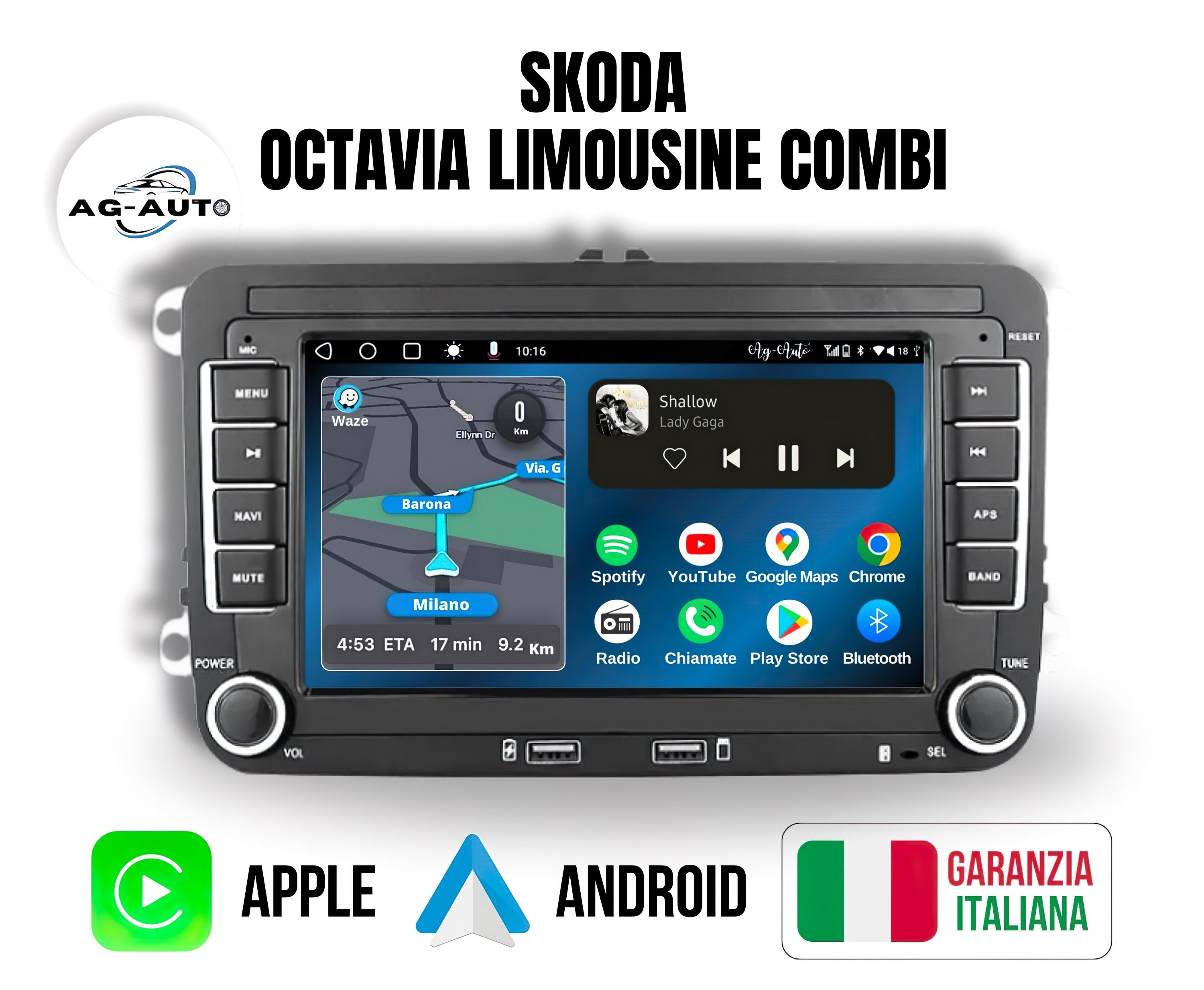 Skoda Octavia 7/8/9 Pollici - Autoradio 2 Din Android auto + Carplay / Octavia Limousine - Combi 2/32gb | Stereo Touch | Navigatore GPS + Bluetooth + Wifi