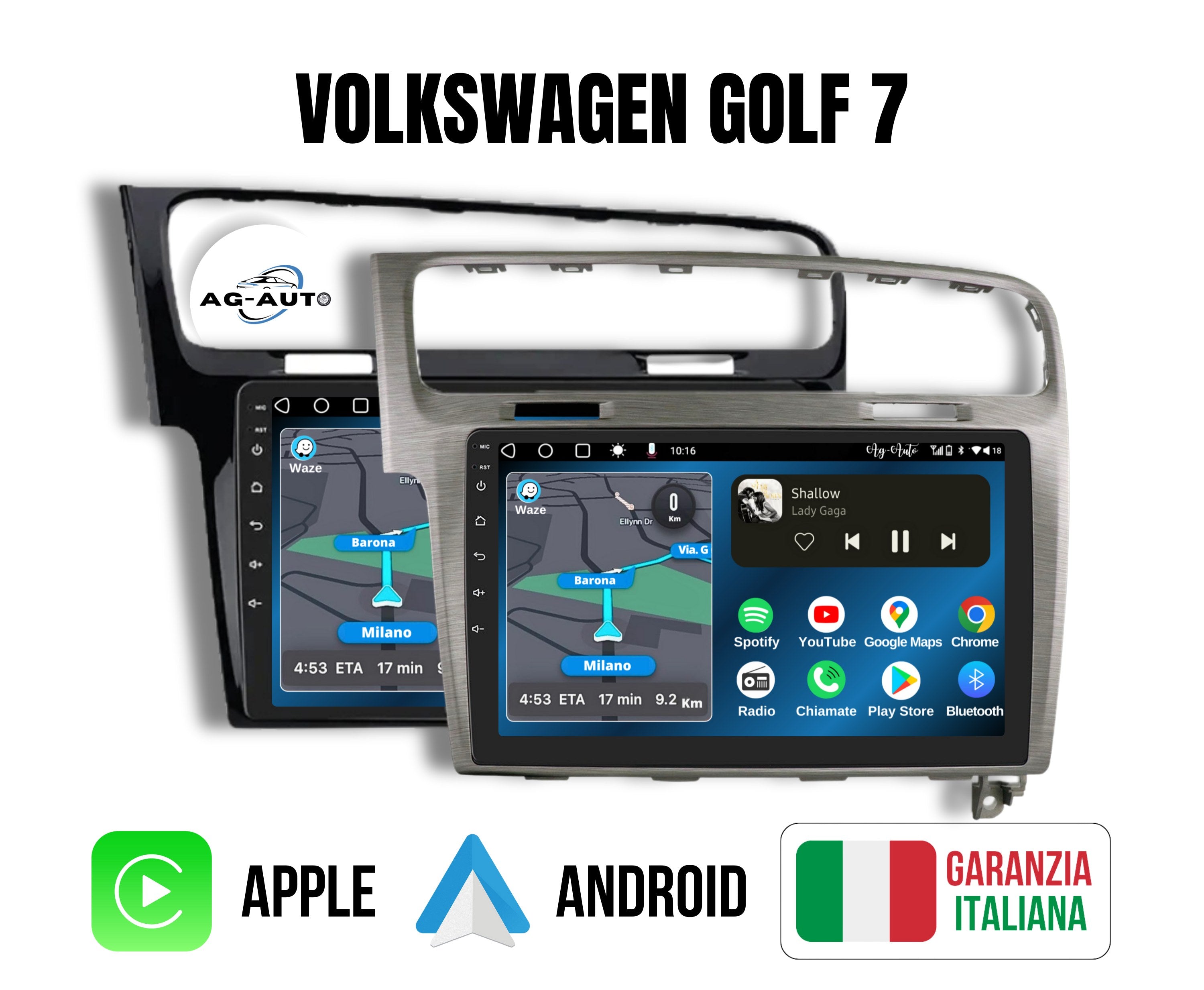 Volkswagen Golf 7 | 10 pollici - Mascherina Inclusa Autoradio 2 Din Android auto + Carplay / vw mk7 Stereo Touch  | Navigatore GPS + Bluetooth + Wifi