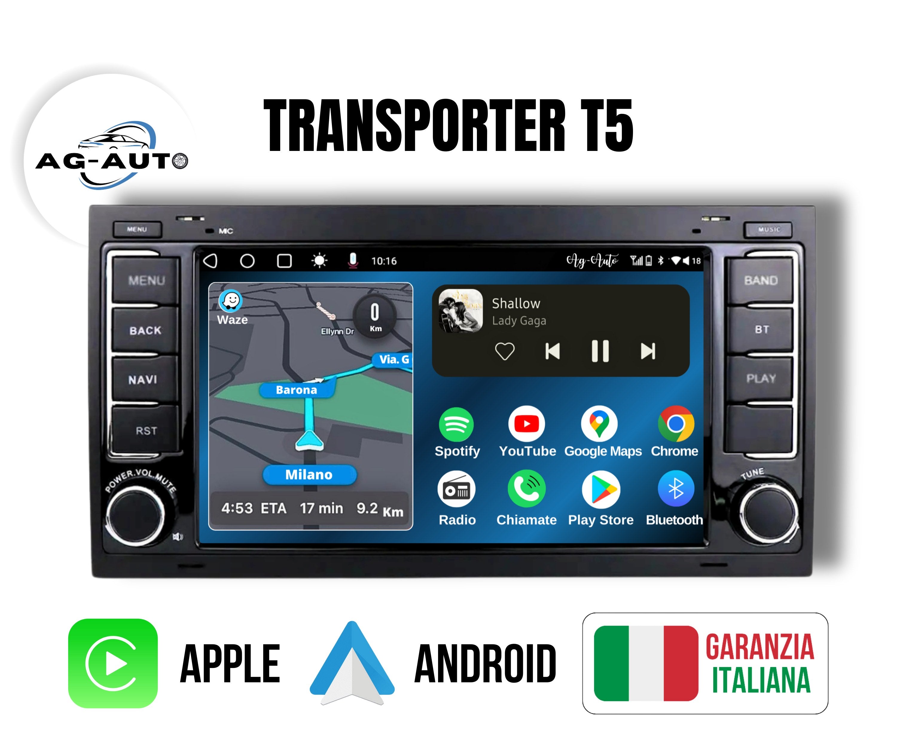 Volkswagen Transporter - t5 - Touareg | 7 pollici Autoradio 2 Din Android auto + Carplay / vw Stereo Touch 2/32gb | Navigatore GPS + Bluetooth + Wifi