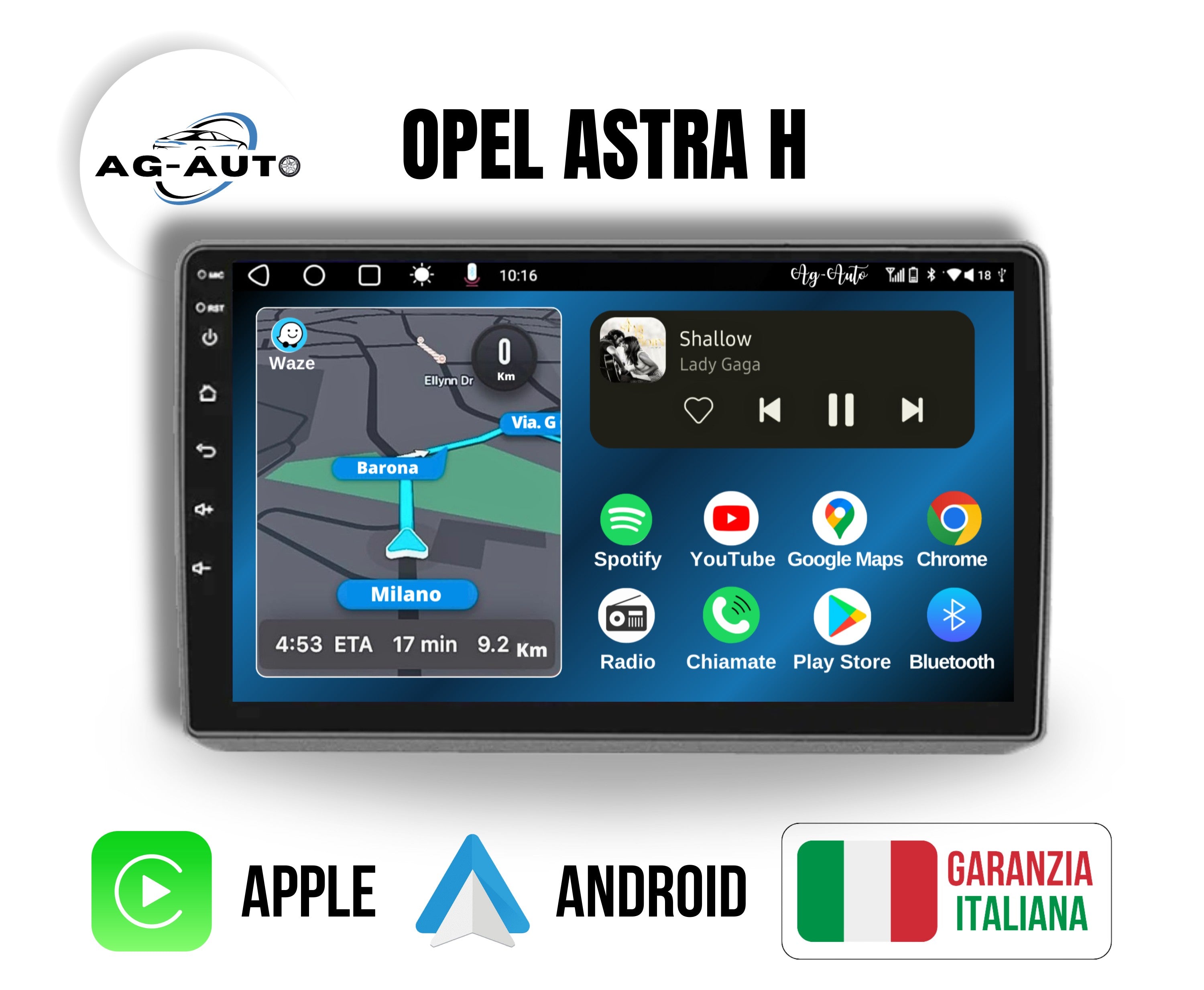 Opel Astra H | 9" pollici  Autoradio 2 Din Android auto + Carplay / Stereo Touch 2/64gb | Navigatore GPS + Bluetooth + Wifi