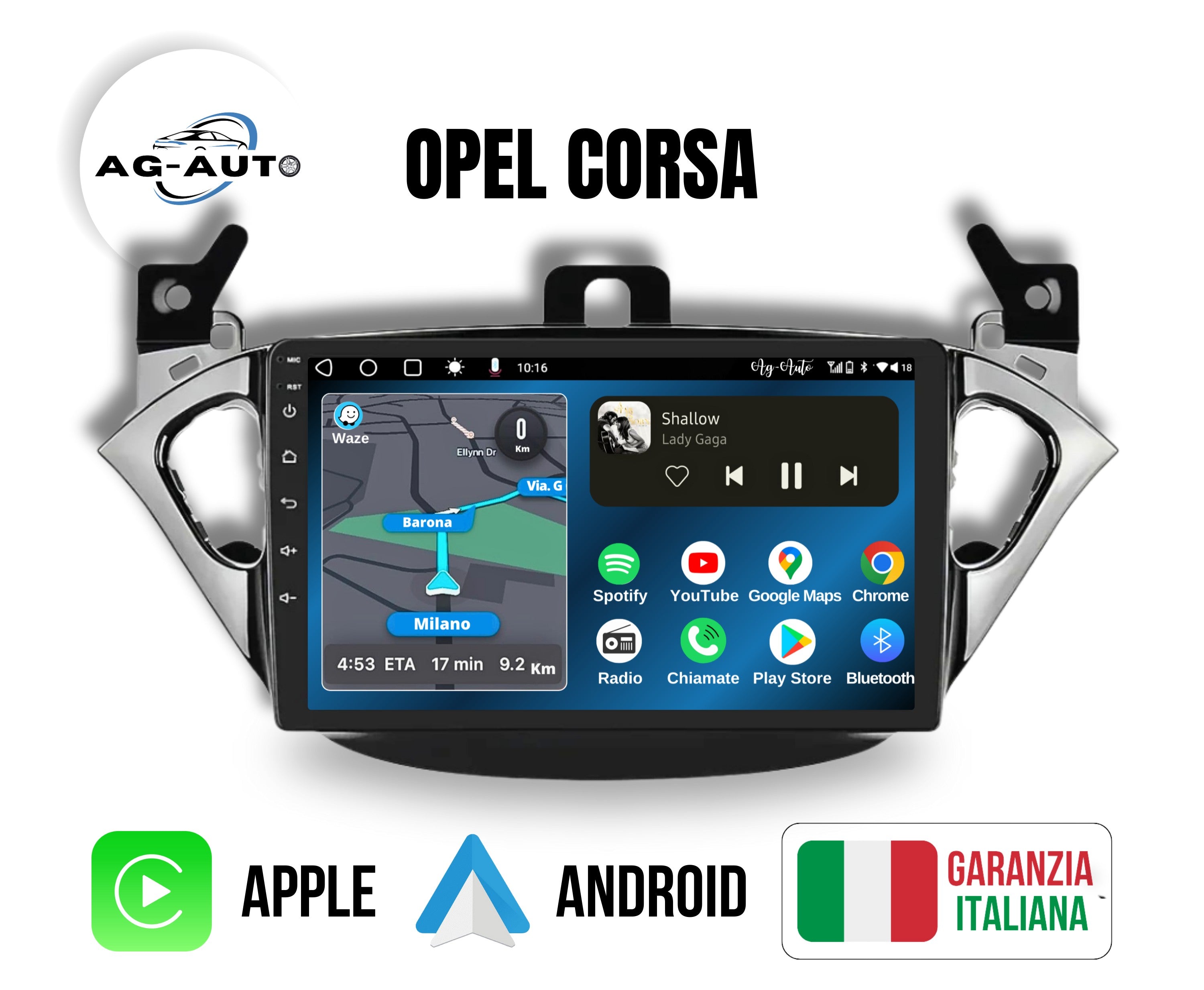 Opel Corsa E - 9 pollici | Mascherina Inclusa |Autoradio 2 Din Android auto + Carplay /  Stereo Touch 2/64gb | Navigatore GPS + Bluetooth + Wifi