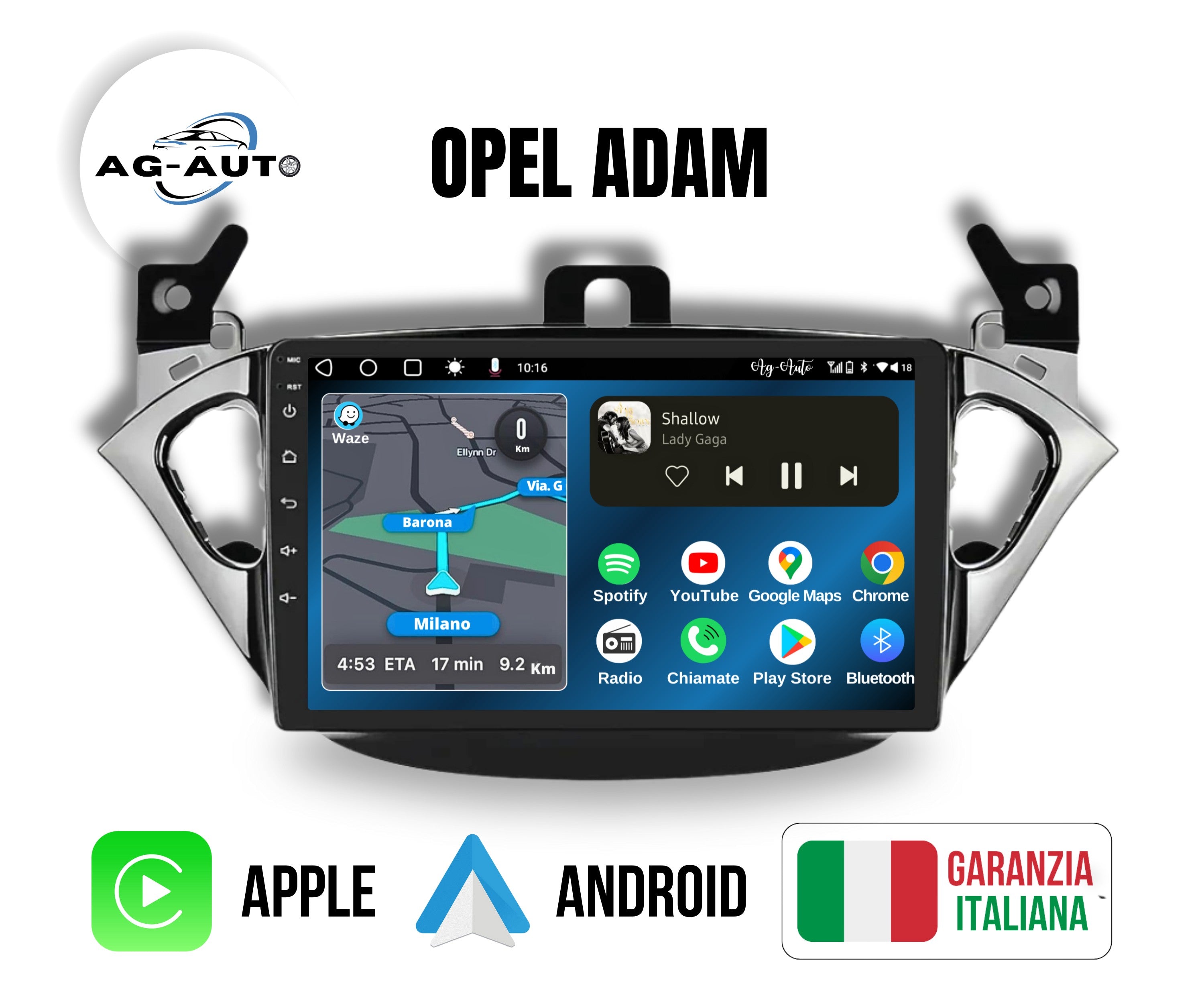 Opel Adam | Mascherina Inclusa - Autoradio 2 Din Android auto + Carplay / Stereo Touch 2/64gb | Navigatore GPS + Bluetooth + Wifi