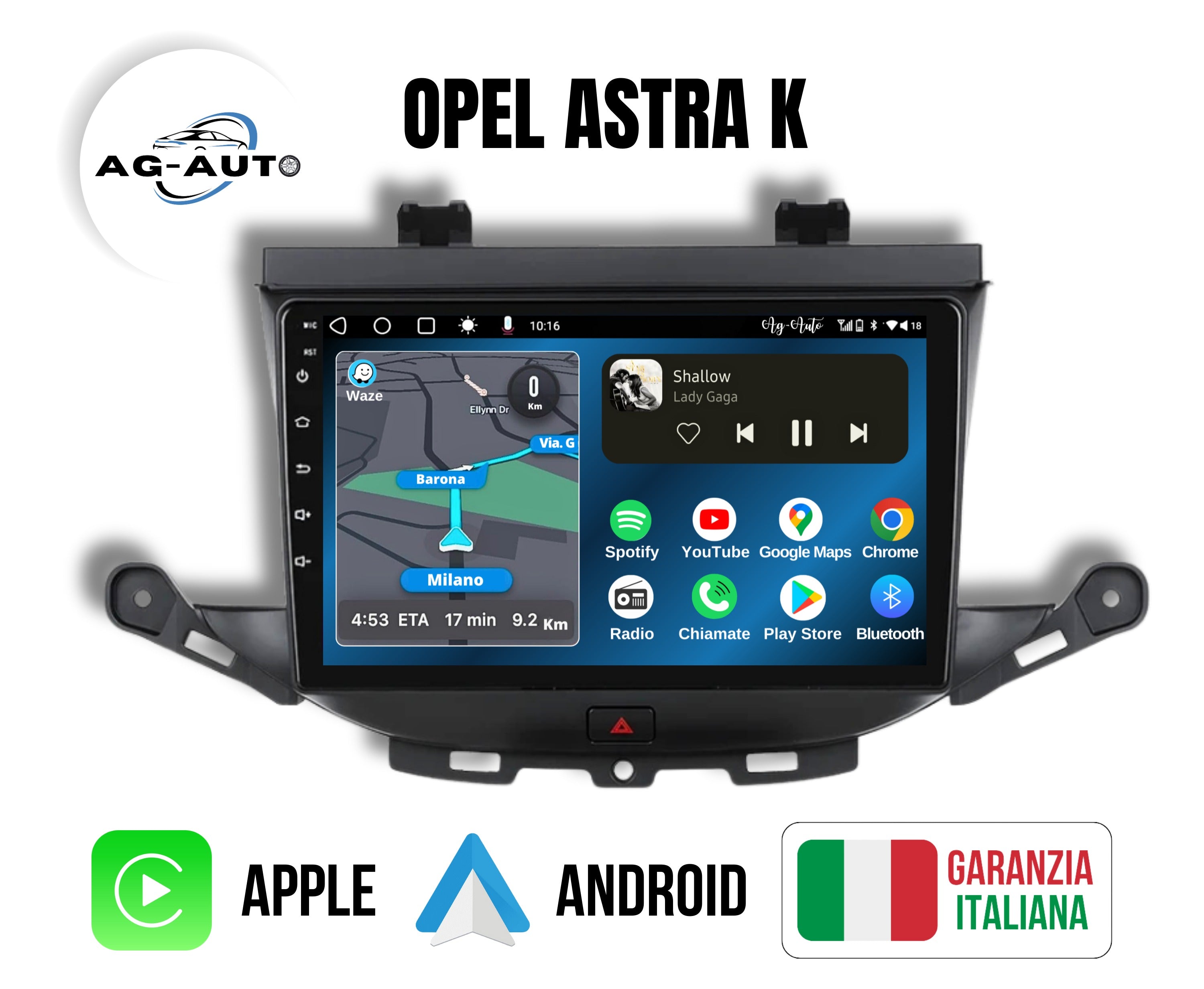 Opel Astra K | 9 pollici - Mascherina Inclusa Autoradio 2 Din Android auto + Carplay / Stereo Touch 2/64gb gb | Navigatore GPS + Bluetooth + Wifi