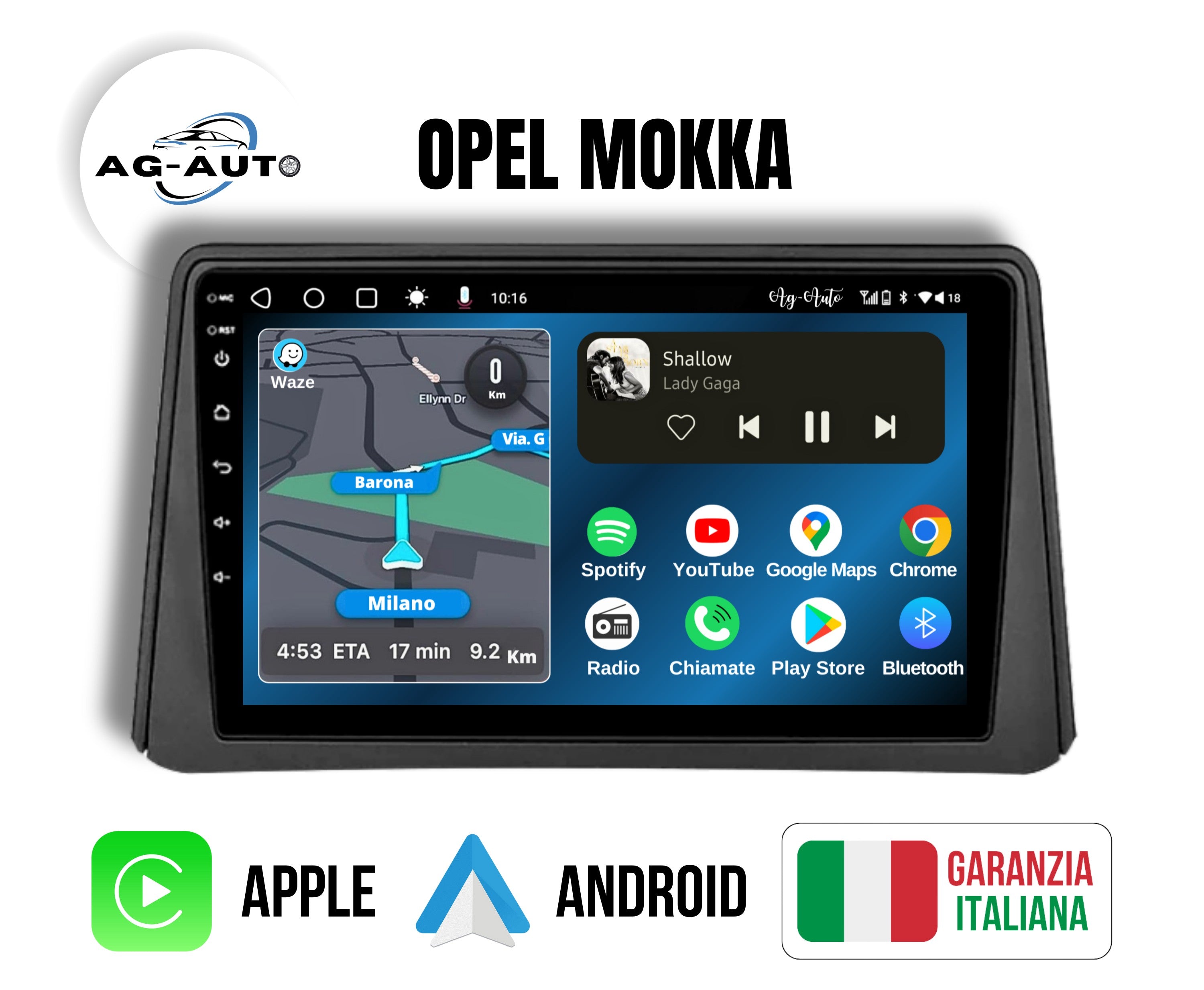 Opel Mokka 1 | Autoradio 2 Din Android auto + Carplay / Stereo Touch 2/64gb | Navigatore GPS + Bluetooth + Wifi