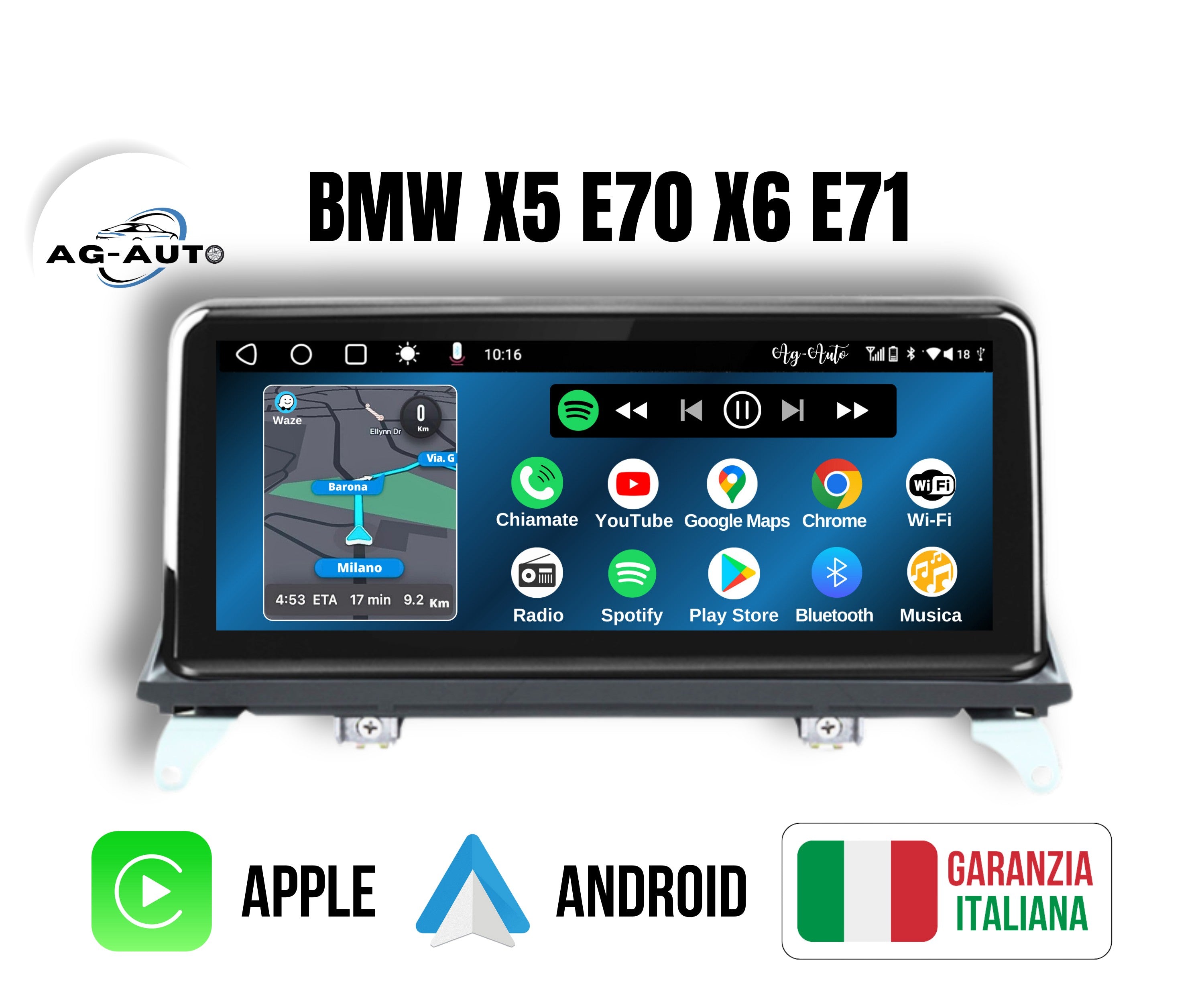 Bmw x5 & x6 | 10.1 Pollici - Mascherina inclusa - Autoradio 2 Din Android auto + Carplay / Bmw e70 e71 Stereo Touch - 2/32gb Navigatore GPS /  + Bluetooth + Wifi