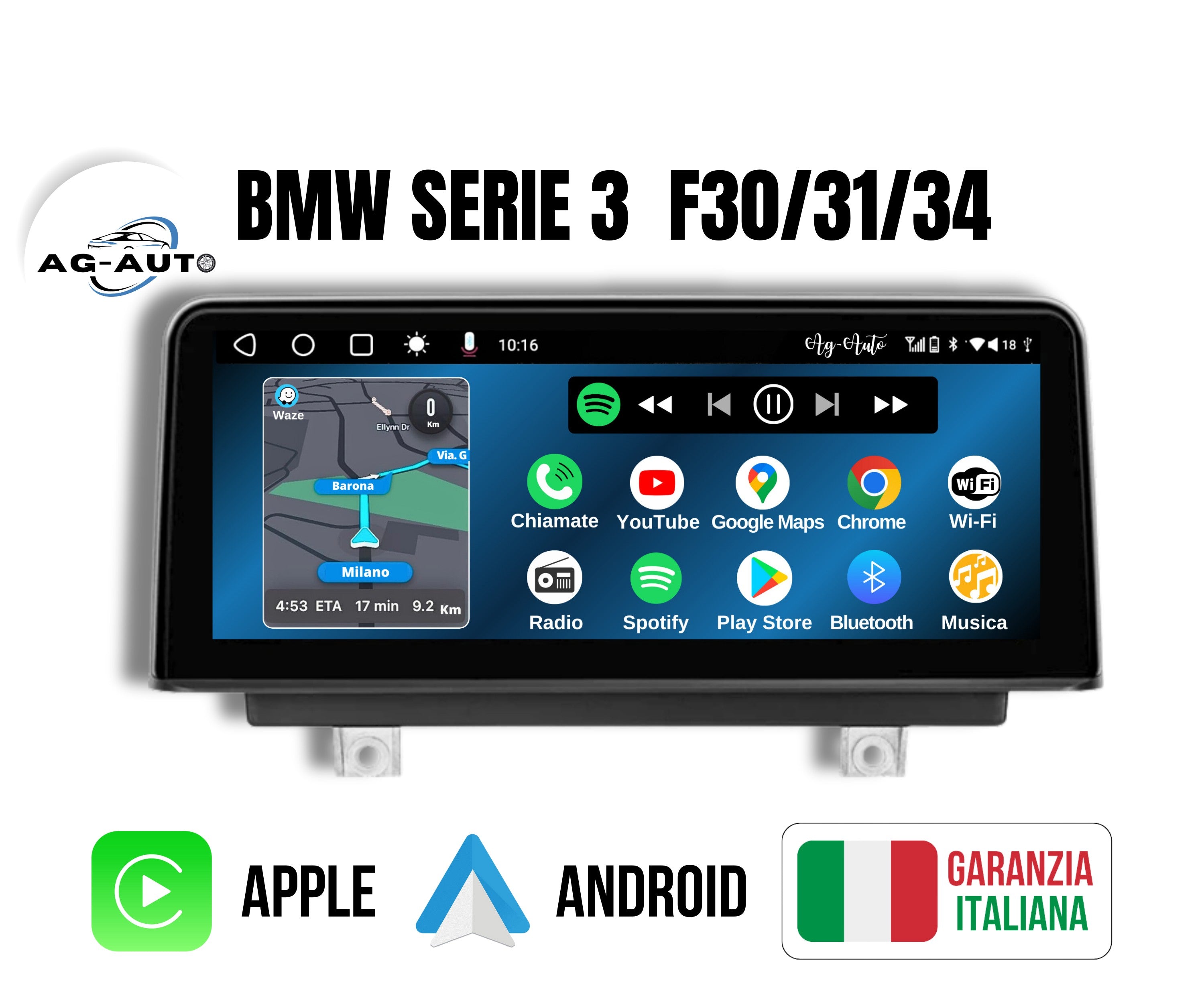 BMW serie 3 - Autoradio 2 Din Android auto + Carplay / Bmw f30 f31 f34 Stereo Touch 2/32gb 4/64gb Navigatore GPS /  + Bluetooth + Wifi