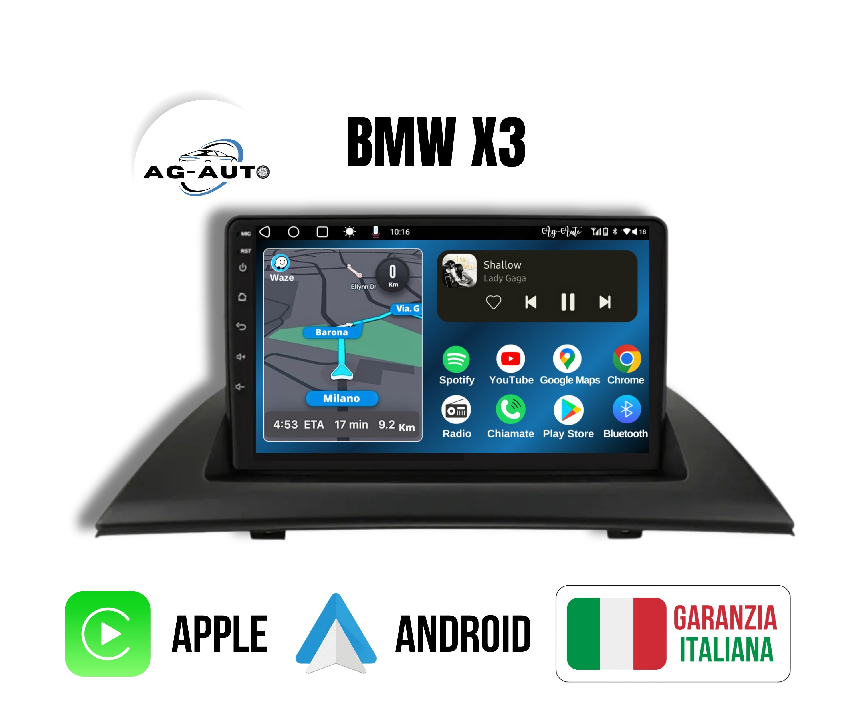 Bmw x3 (2004/2012) | 9 Pollici - Mascherina inclusa - Autoradio 2 Din Android auto + Carplay / Stereo Touch 2/64gb | Navigatore GPS + Bluetooth + Wifi