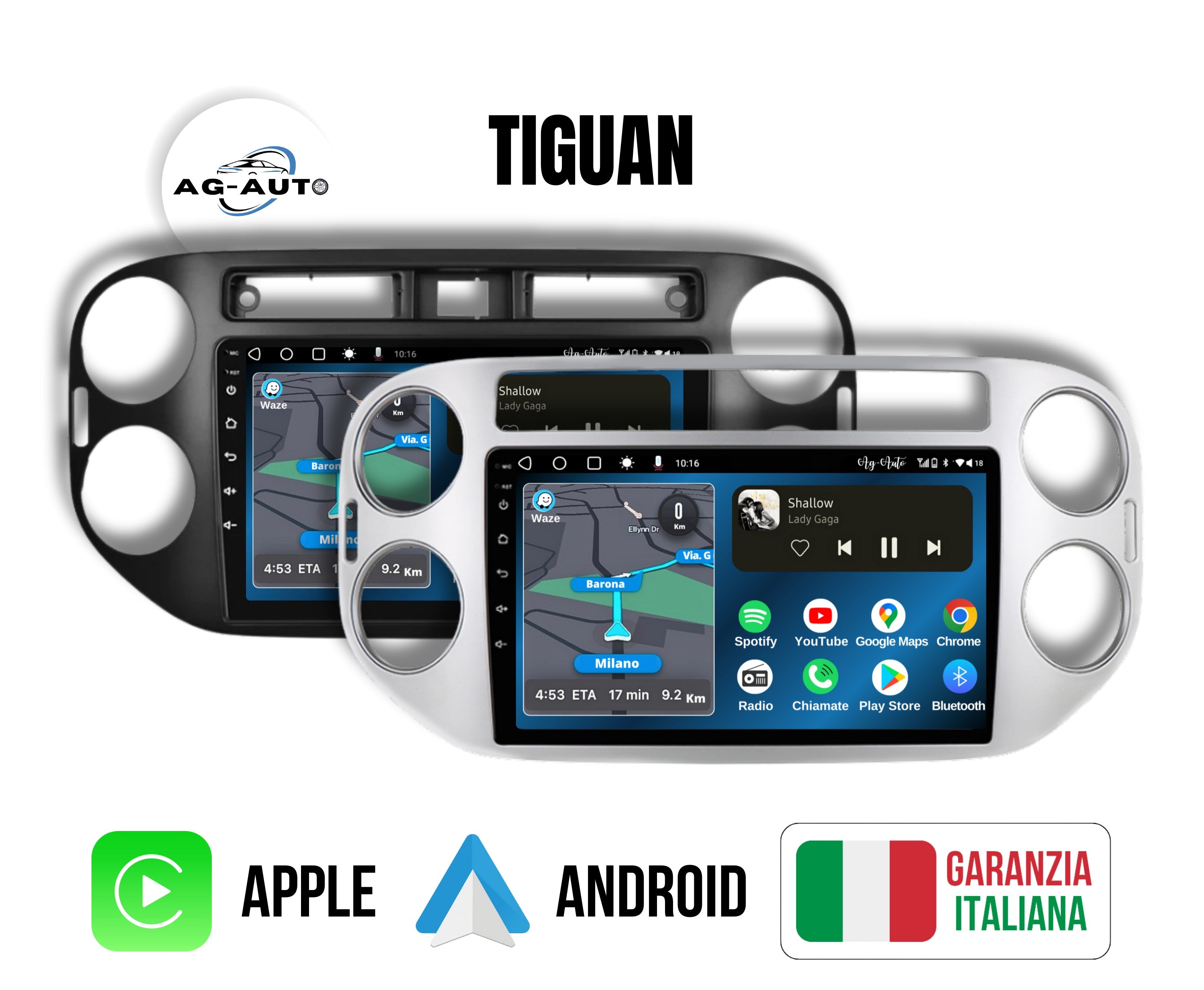 Volkswagen Tiguan 1 | 9 Pollici - Mascherina Inclusa Autoradio 2 Din Android auto + Carplay / vw Stereo Touch 2/64gb | Navigatore GPS + Bluetooth + Wifi