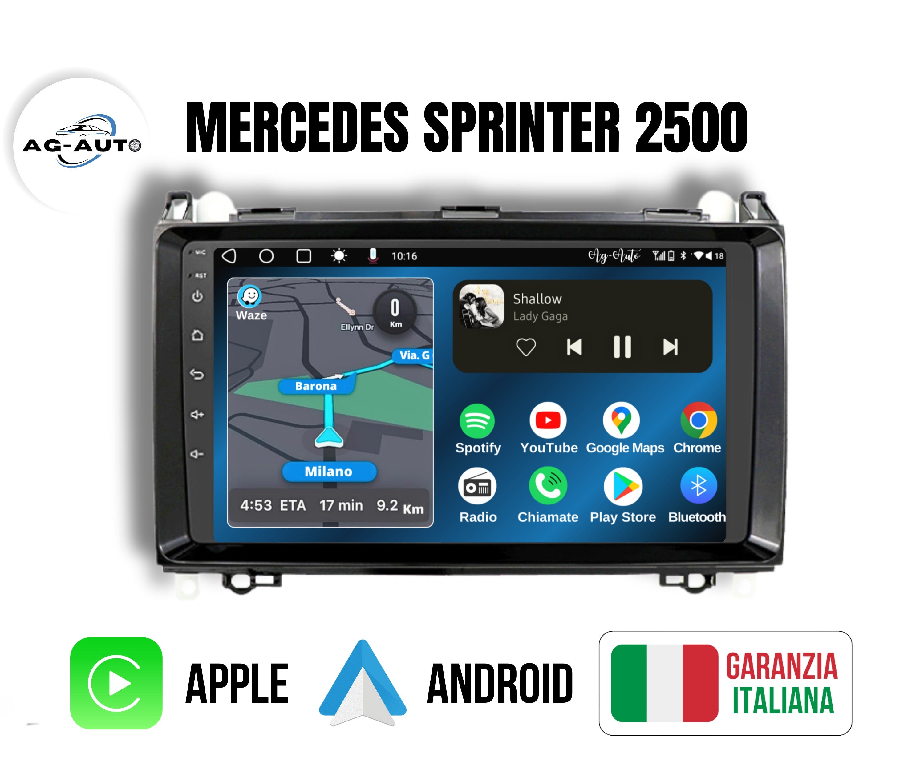 Mercedes Sprinter w906 2500 | 9 Pollici - Mascherina inclusa - Autoradio 2 Din Android auto + Carplay / Stereo Touch 2/64gb | Navigatore GPS + Bluetooth + Wifi