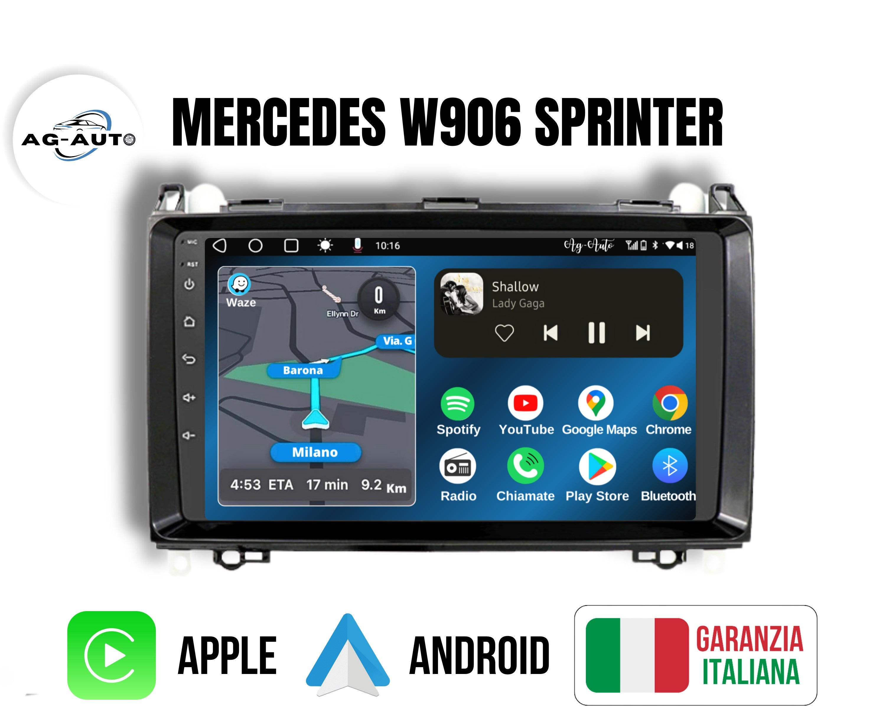 Mercedes w906 Sprinter | 9 Pollici - Mascherina inclusa - Autoradio 2 Din Android auto + Carplay / Stereo Touch 2/64gb | Navigatore GPS + Bluetooth + Wifi