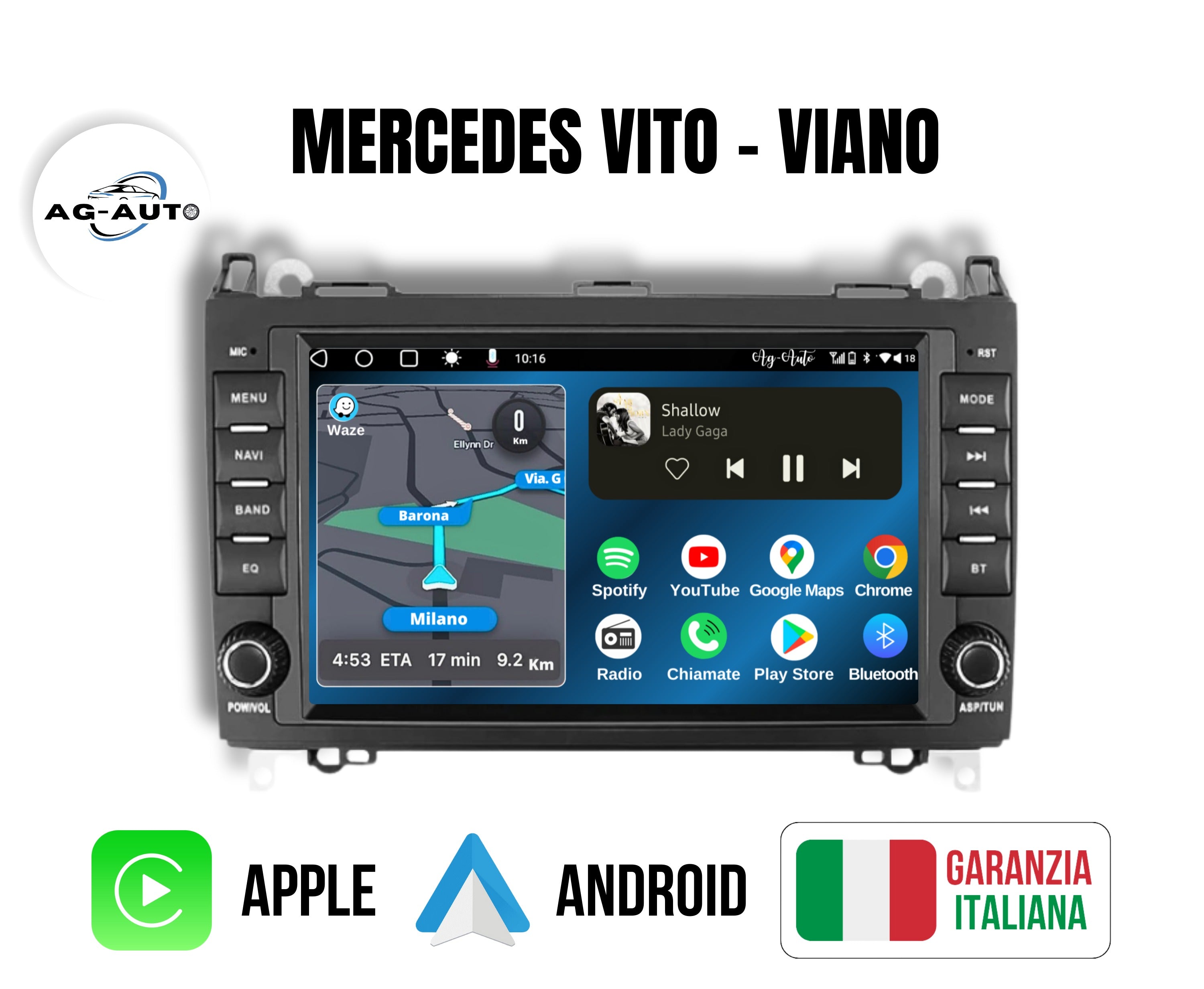 Mercedes Vito & Viano | 8 Pollici - Mascherina inclusa - Autoradio 2 Din Android auto + Carplay / Stereo Touch 2/32gb | Navigatore GPS + Bluetooth + Wifi