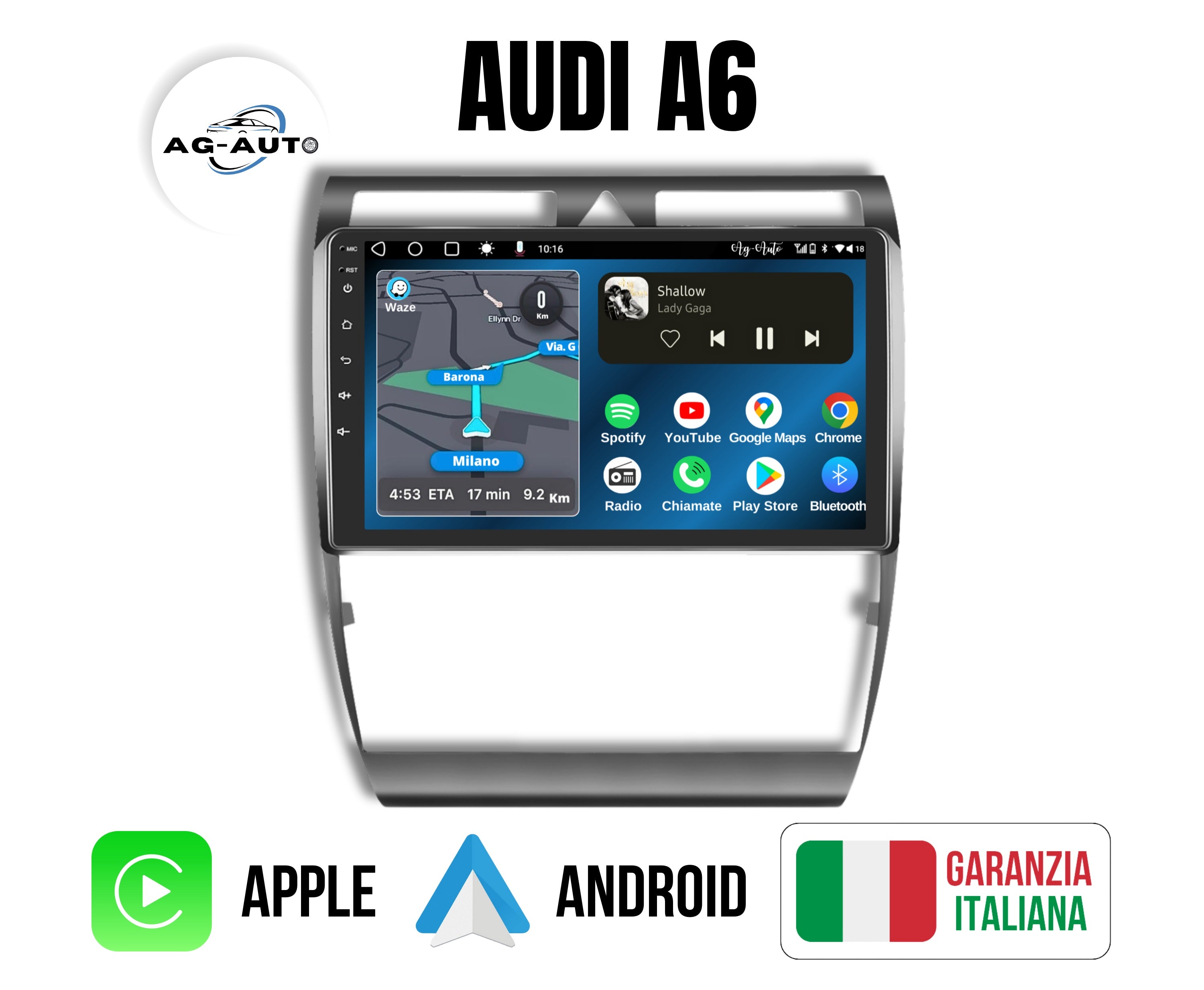 Audi a6 s6 rs6 | 9 pollici - Mascherina Inclusa Autoradio 2 Din Android auto + Carplay Stereo Touch 2/64gb | Navigatore GPS + Bluetooth + Wifi anche Audi c5 4B