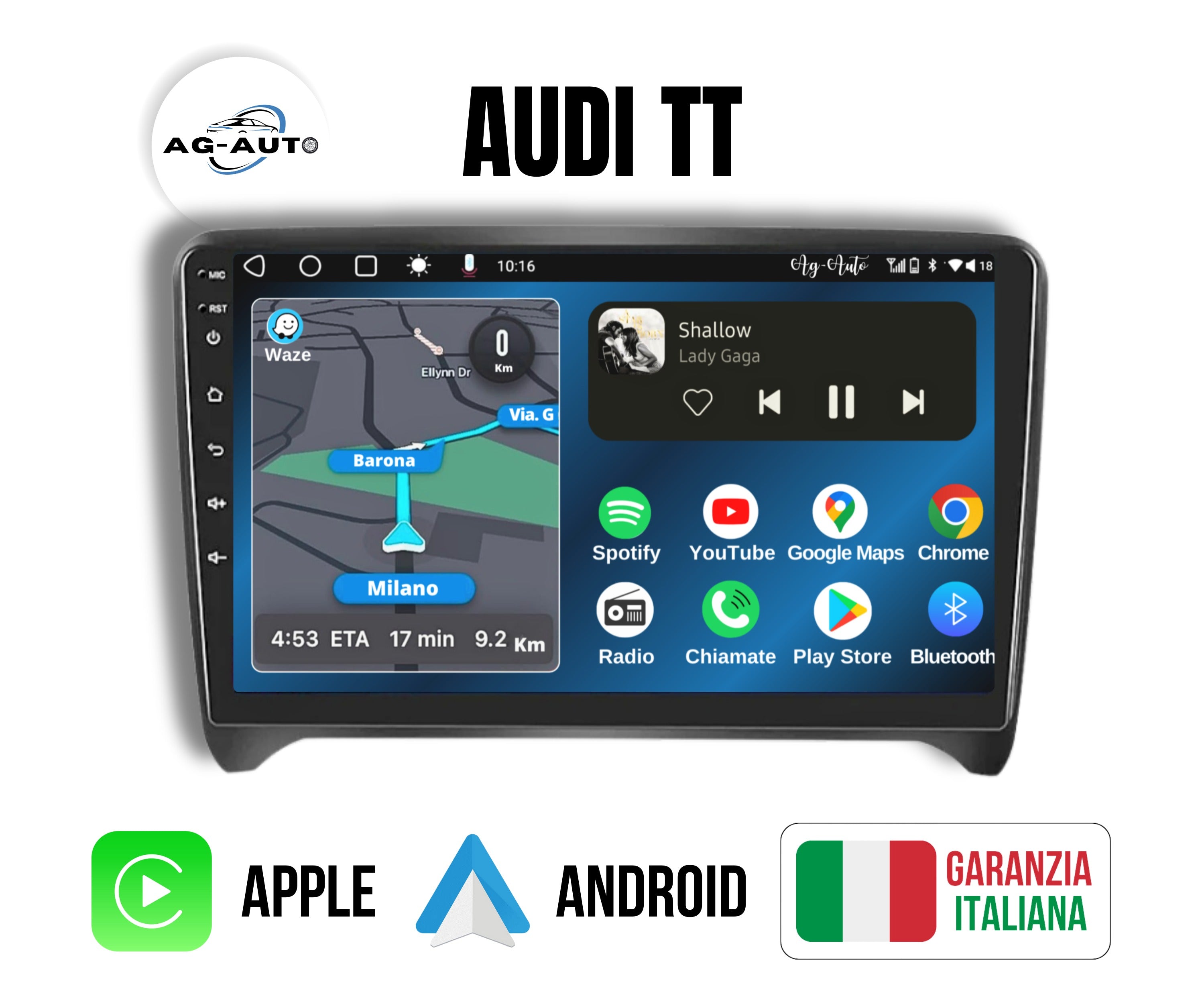 Audi TT mk2 8j | Mascherina Inclusa - 9 pollici - Autoradio 2 Din Android auto + Carplay / Stereo Touch 2/64gb  | Navigatore GPS + Bluetooth + Wifi