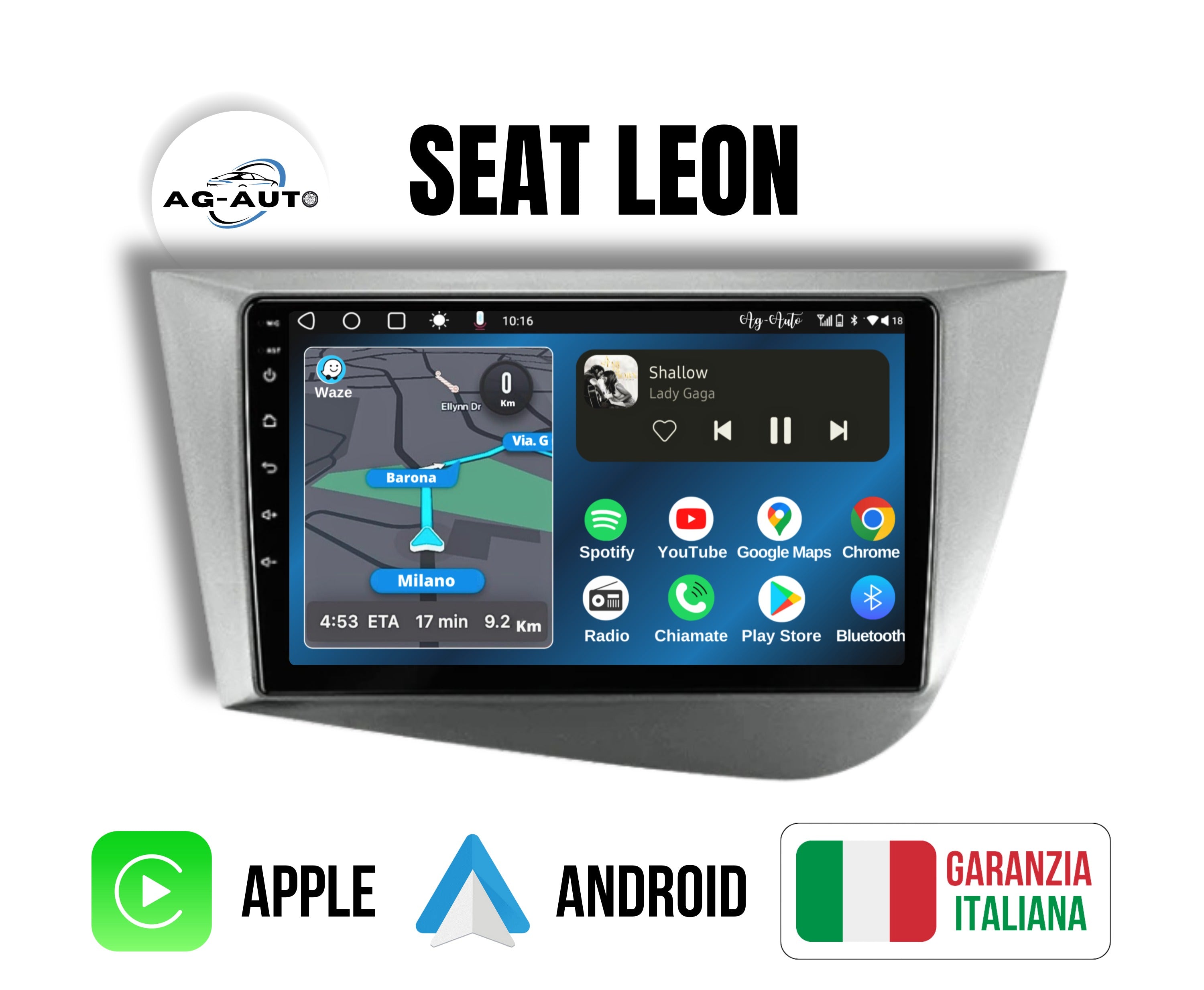 Seat Leon 2 | 9 pollici | Mascherina Inclusa| Autoradio 2 Din Android auto + Carplay / mk2 Stereo Touch 2/64gb | Navigatore GPS + Bluetooth + Wifi