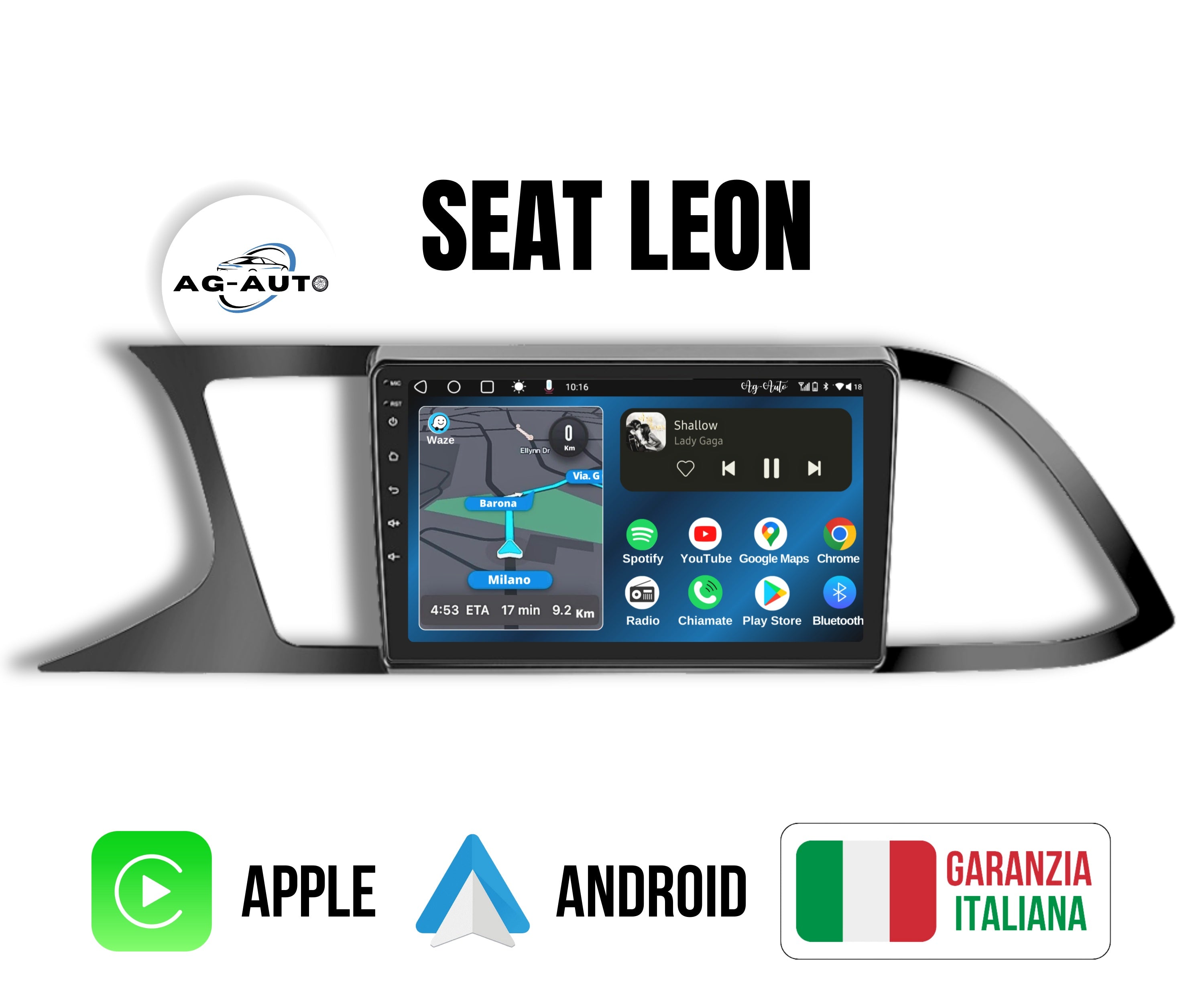 Seat Leon 3 | 9 Pollici - Mascherina inclusa - Autoradio 2 Din Android auto + Carplay / mk3 Stereo Touch 2/64gb | Navigatore GPS + Bluetooth + Wifi