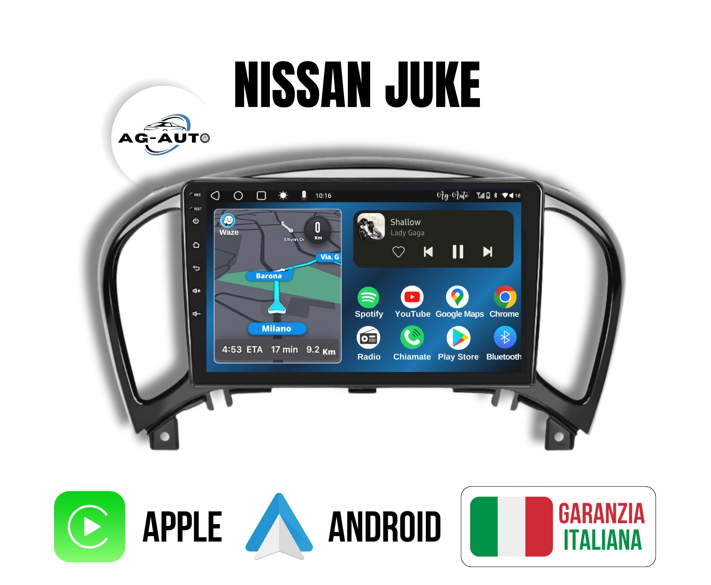 Nissan Juke | 9 pollici - Mascherina Inclusa - Autoradio 2 Din Android auto + Carplay / Yf15 Stereo Touch 2/64gb | Navigatore GPS + Bluetooth + Wifi