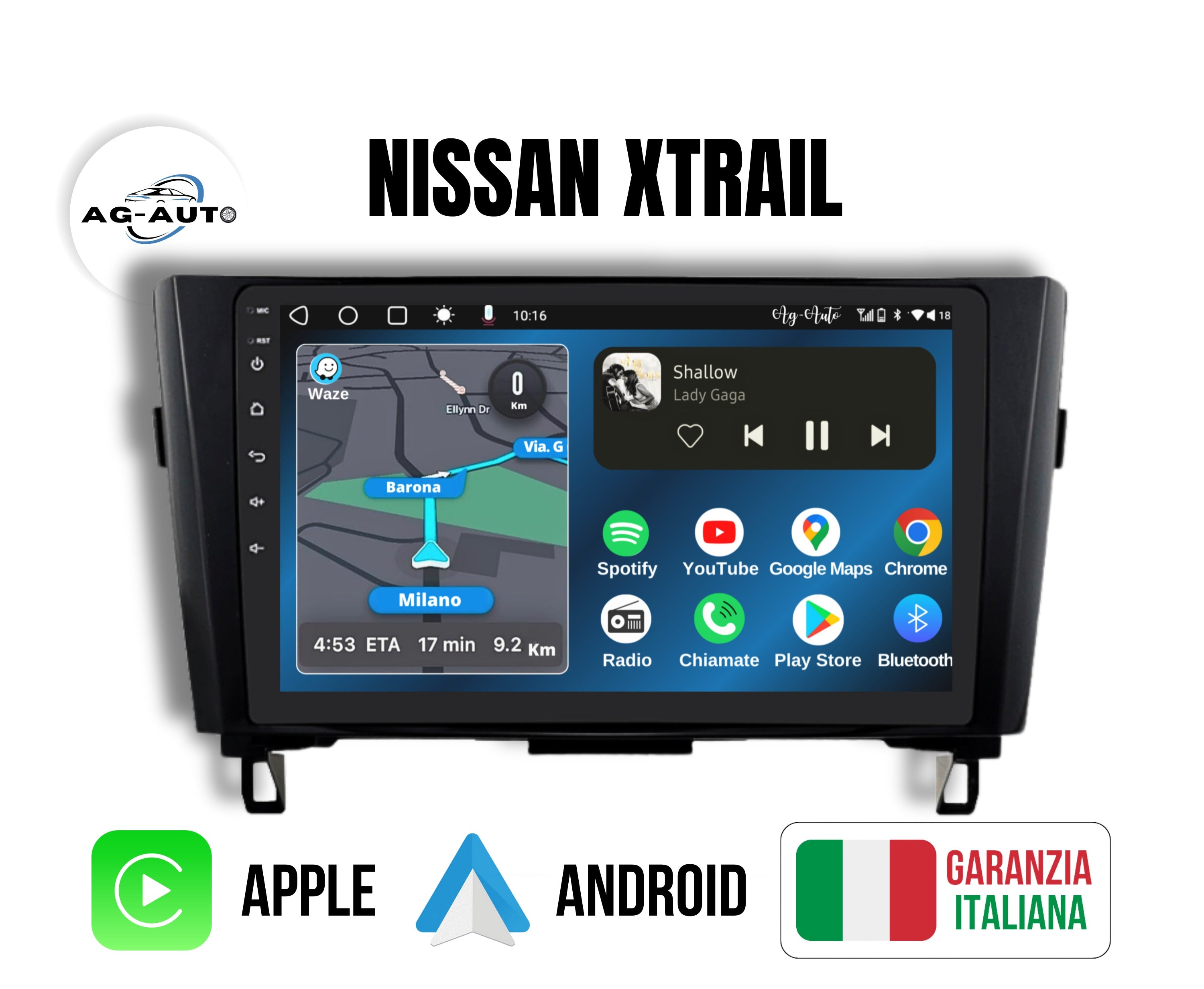 Nissan X-Trail | 10 Pollici - Mascherina inclusa - Autoradio 2 Din Android auto + Carplay / Xtrail 3 Stereo Touch 2/64gb | Navigatore GPS + Bluetooth + Wifi