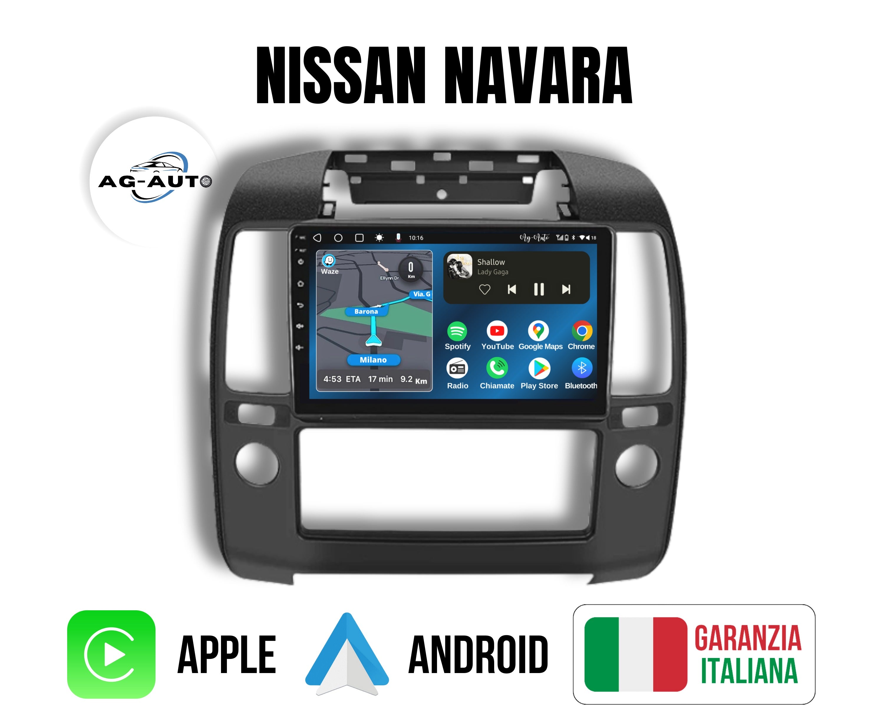 Nissan Navara | 9 Pollici - Mascherina inclusa - Autoradio 2 Din Android auto + Carplay / Stereo Touch 2/64gb | Navigatore GPS + Bluetooth + Wifi