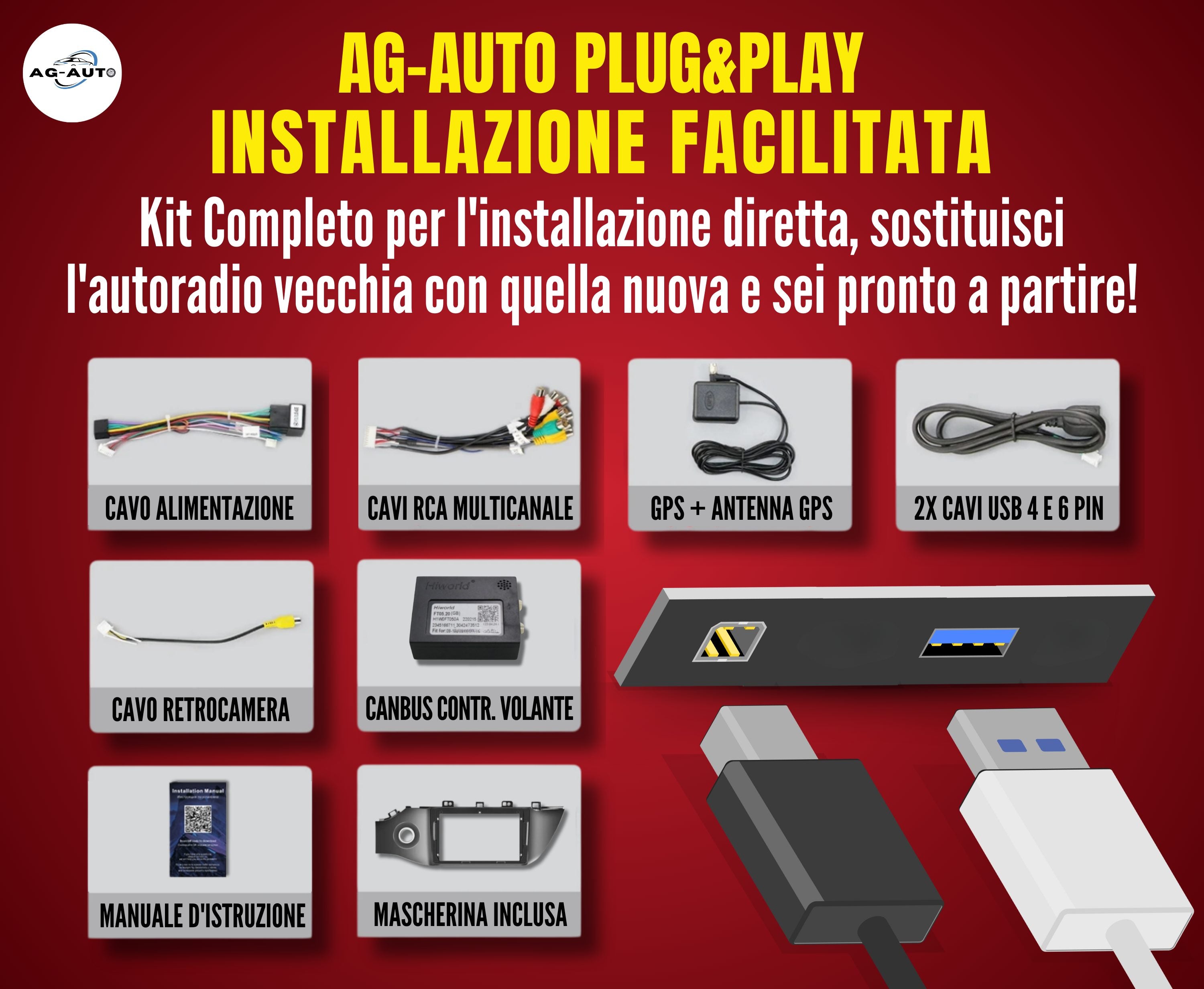 Kia Rio 4 | 9 Pollici - Mascherina inclusa - Autoradio 2 Din Android auto + Carplay | 2/32gb - Stereo Touch/ Navigatore Gps + Bluetooth + Wifi