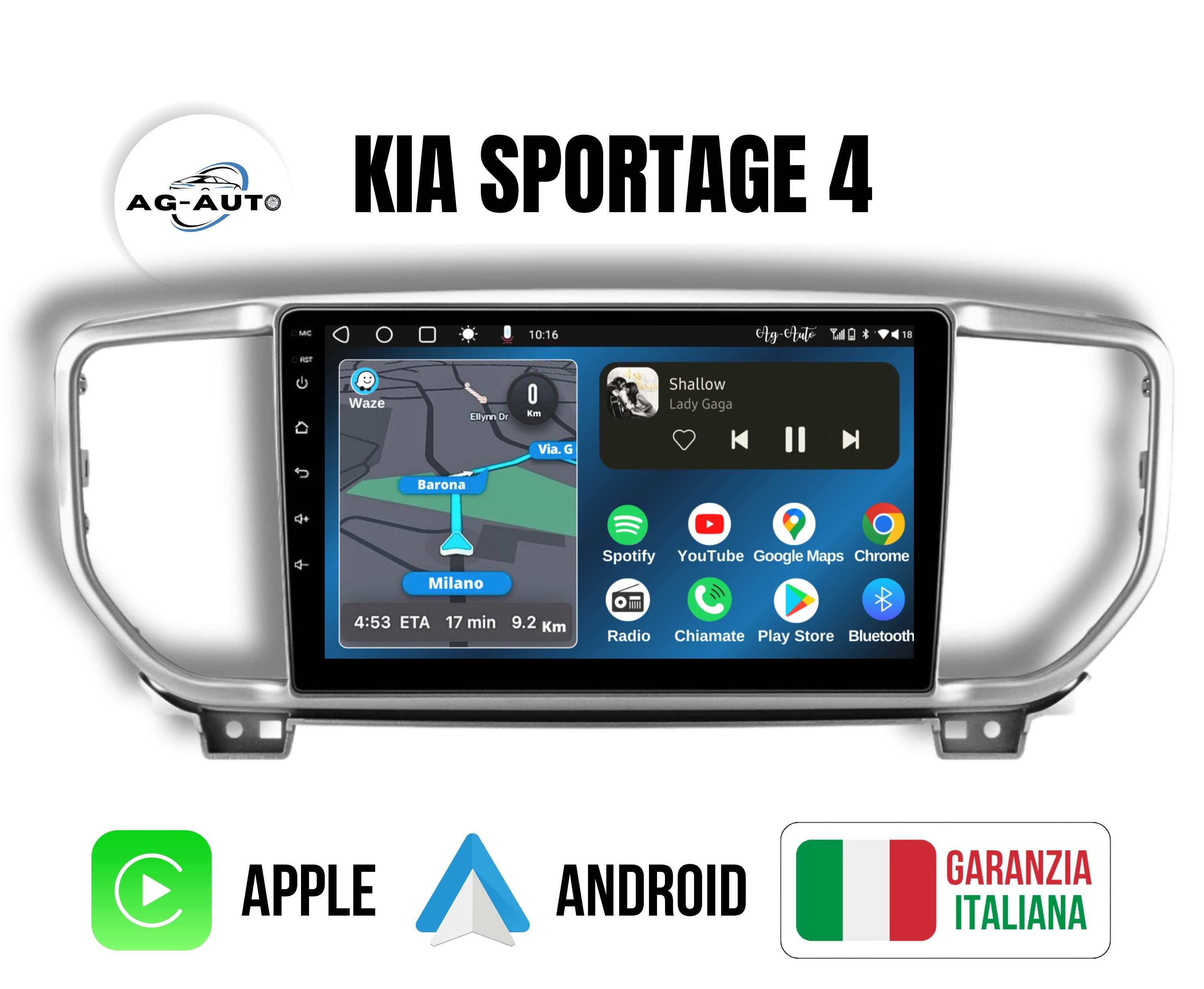 Kia Sportage 4 | 9 Pollici - Mascherina inclusa - Autoradio 2 Din Android auto + Carplay / kia kx5 QI Stereo Touch 2/64gb | Navigatore GPS + Bluetooth + Wifi