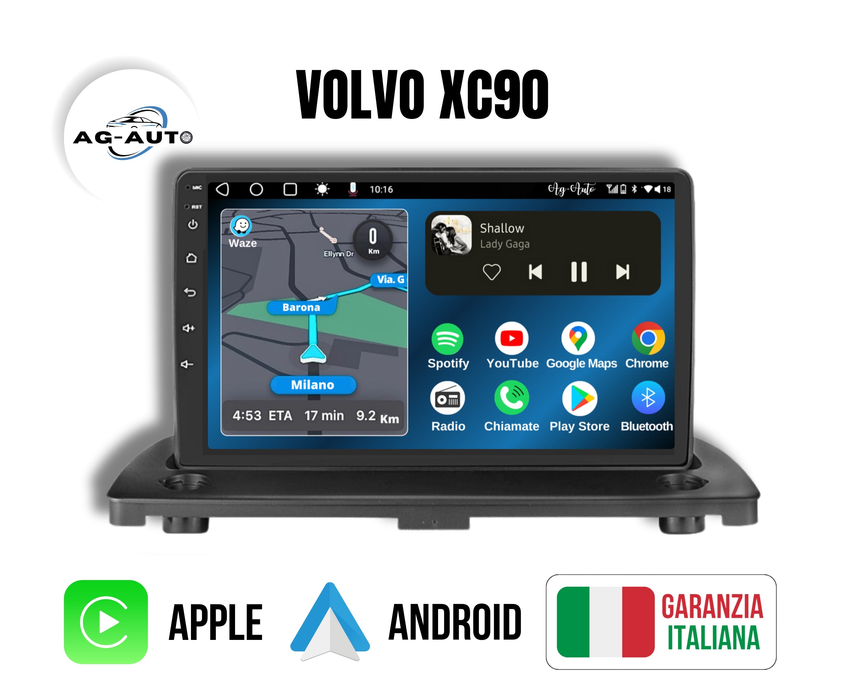 Volvo xc90 9 Pollici - Mascherina Inclusa Autoradio 2 Din Android auto + Carplay / Stereo Touch 2/64gb - 4/64gb | Navigatore GPS + Bluetooth + Wifi