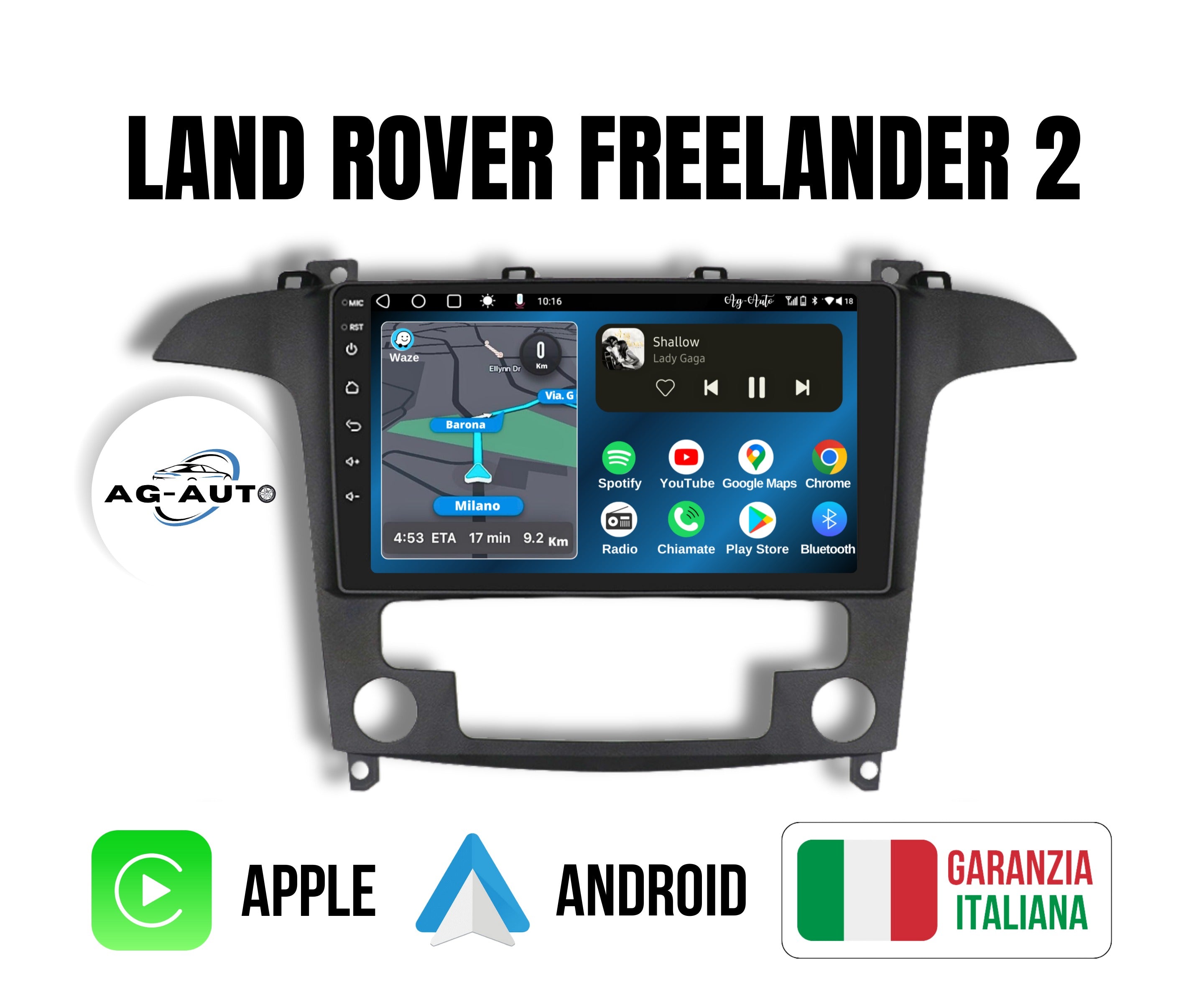 Land Rover Freelander 2 | 9 Pollici - Mascherina inclusa - Autoradio 2 Din Android auto + Carplay / Stereo Touch 2/64gb | Navigatore GPS + Bluetooth + Wifi