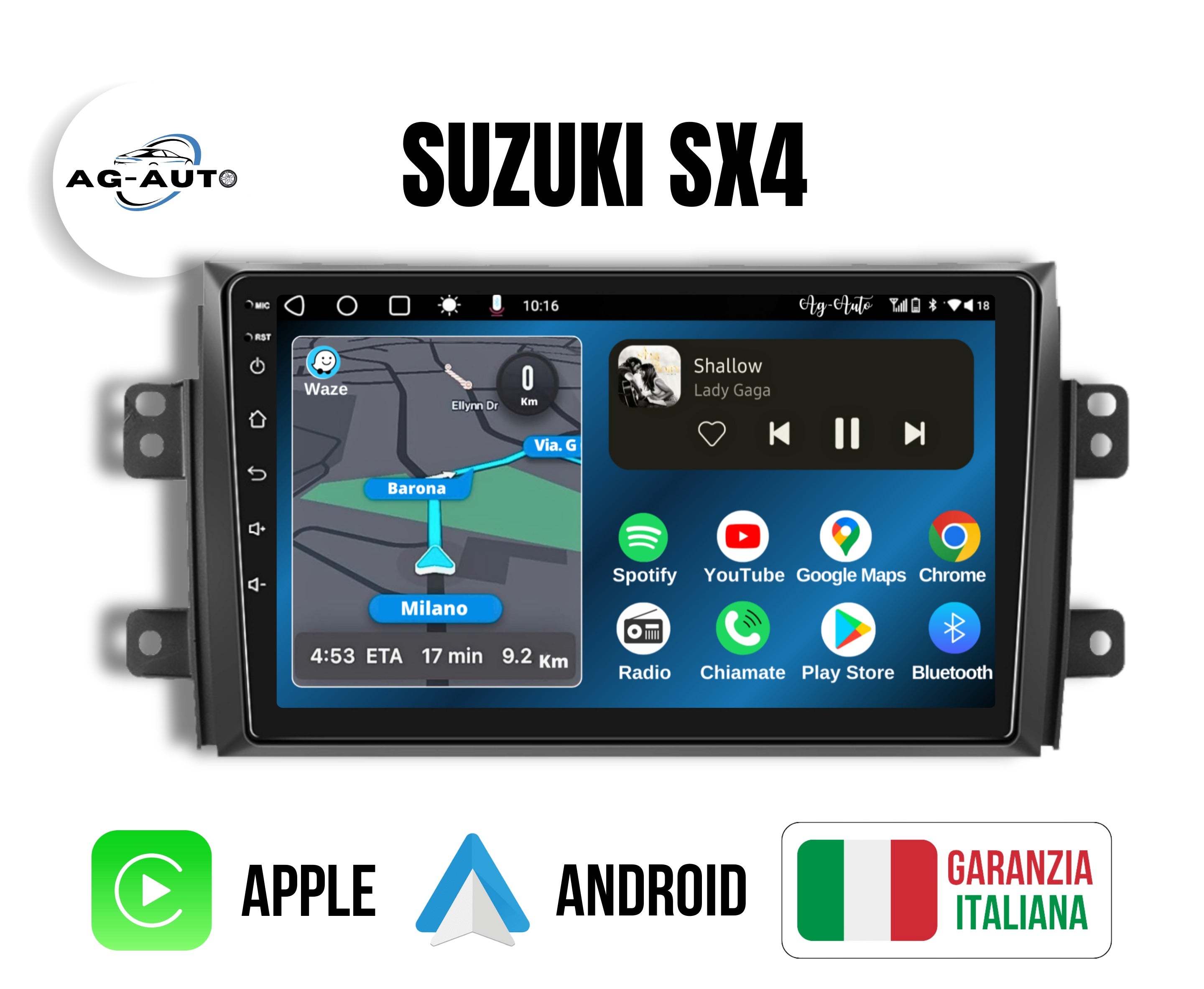 Suzuki sx4 | 9 Pollici - Mascherina inclusa - Autoradio 2 Din Android auto + Carplay / Stereo Touch 2/64gb | Navigatore GPS + Bluetooth + Wifi