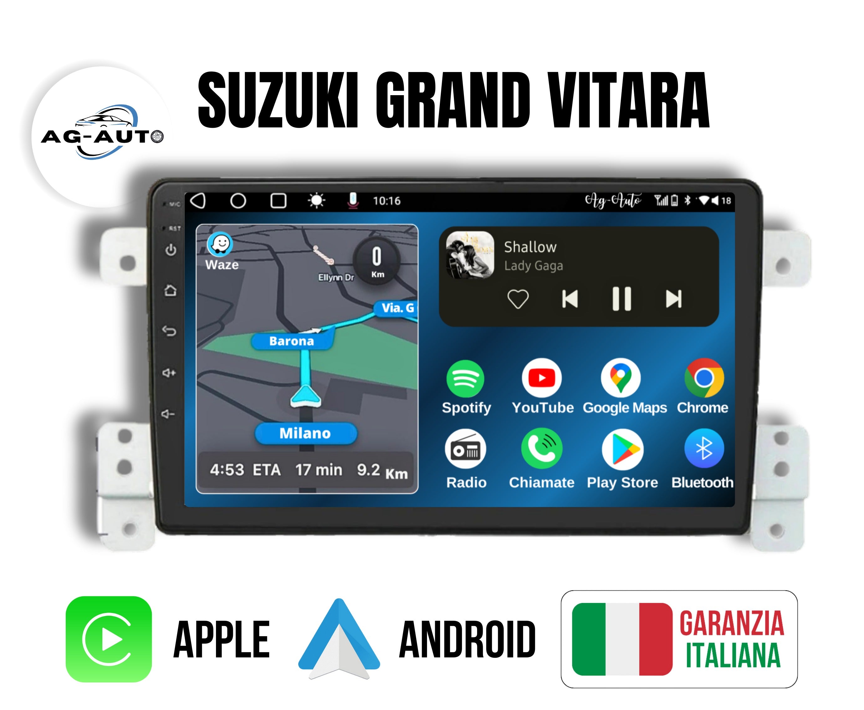 Suzuki Grand Vitara  | 9 Pollici - Mascherina inclusa - Autoradio 2 Din Android auto + Carplay / Stereo Touch 2/64gb | Navigatore GPS + Bluetooth + Wifi